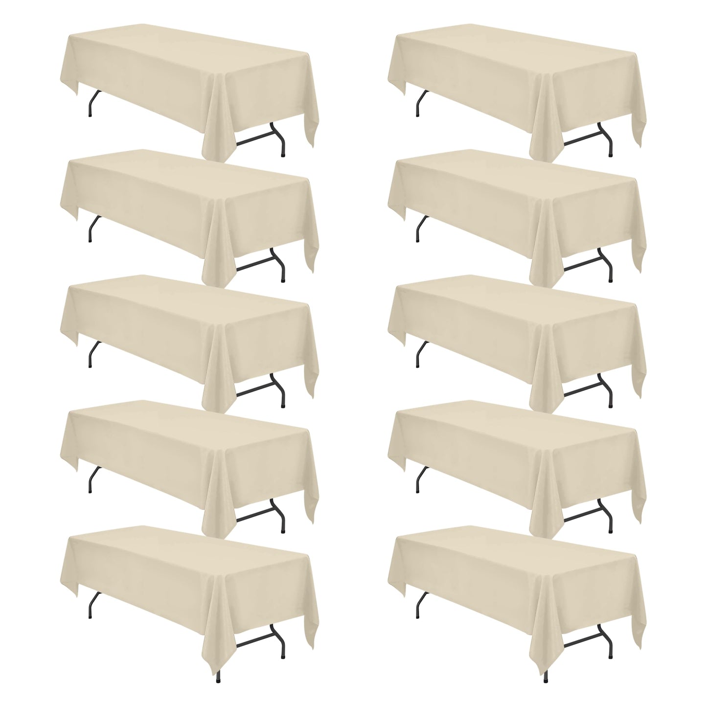 BRILLMAX 6 Pack Ivory Tablecloths 90x132 Inch for 6ft Rectangle Tables | 150 GSM Polyester Fabric, Floor Length Drop, Water, Stain & Wrinkle Resistant Cloth Cover for Wedding Reception Banquet Party