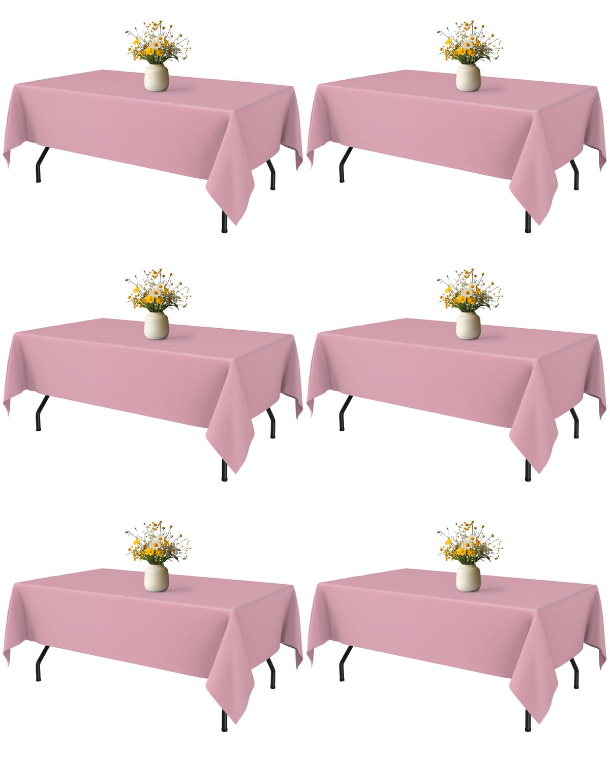 White Polyester Table Cloth, 6 Pack, 60 x 102 in | Rectangle, 5 ft Tables, Washable, Wrinkle Resistant, Weddings Parties