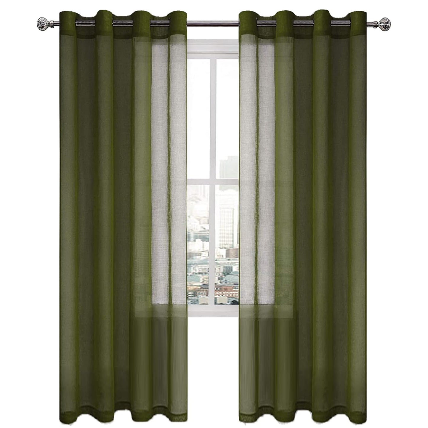 DWCN White Sheer Curtains Linen Look Semi Transparent Voile Grommet White Curtains for Living Dining Room Drapes 52 x 84 Inch Long, Set of 2 Panels