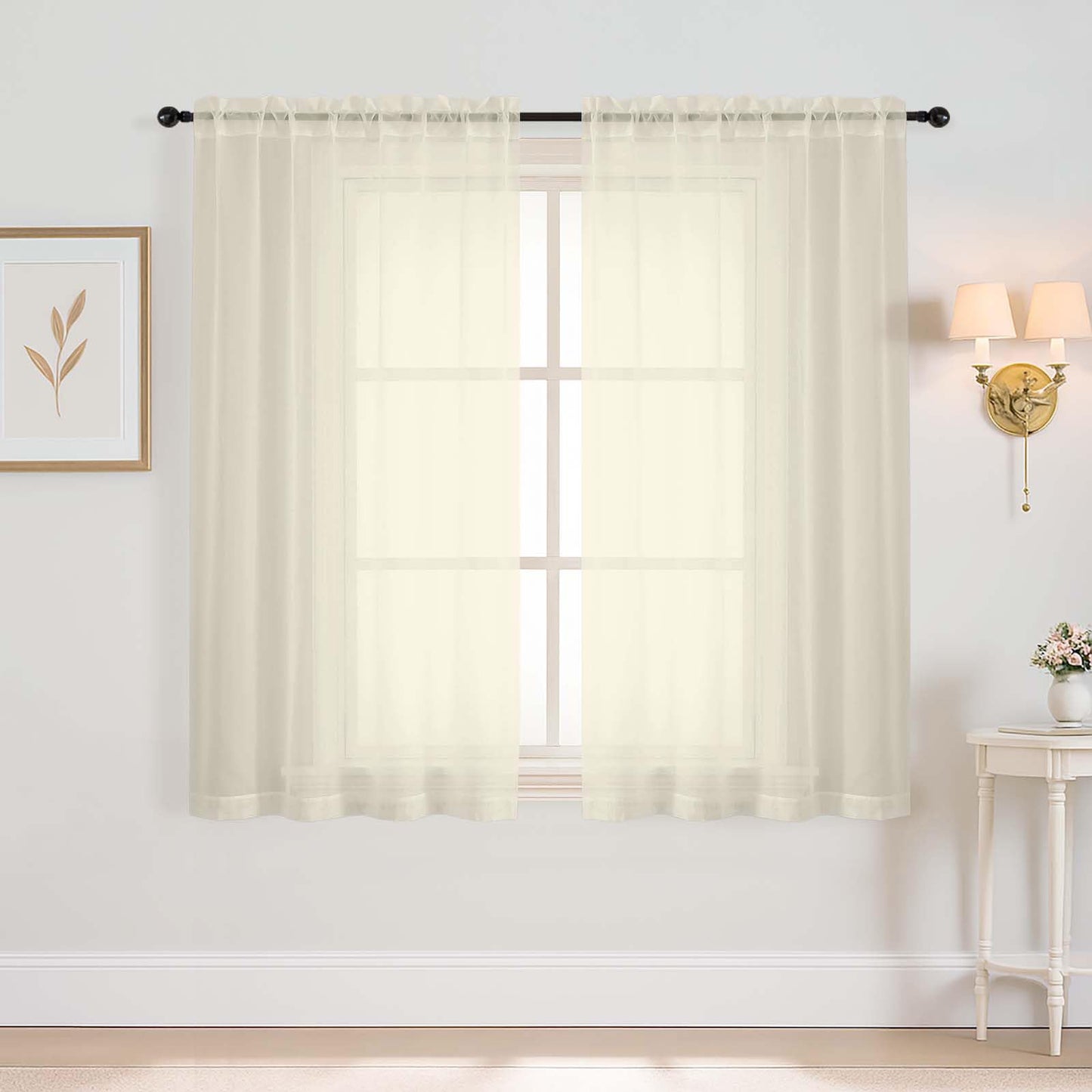 Purple Window Sheer Curtains 54 inch Length, Soft Airy Light Filtering Sheer Curtain 2 Panels Set, Dual Rod Pocket Gauze Purple Drapes for Living Room Bedroom, 2x42Wx54L Inches