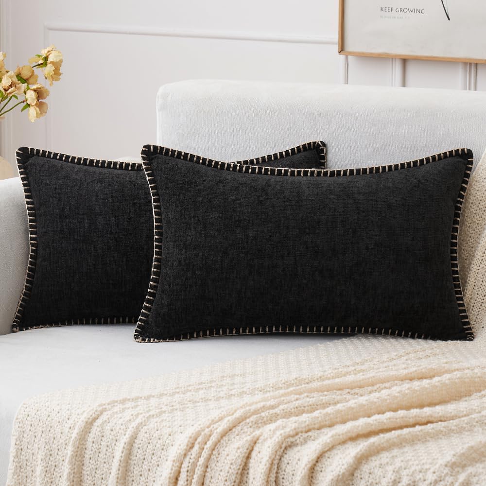 MIULEE Decorative Couch Throw Pillow Covers 18x18 Inch Sage Green 2 Pack | Farmhouse Pillow Covers with Stitched Edge, Soft Chenille Cushion Cases, for Sofa Bed Living Room Home Decor