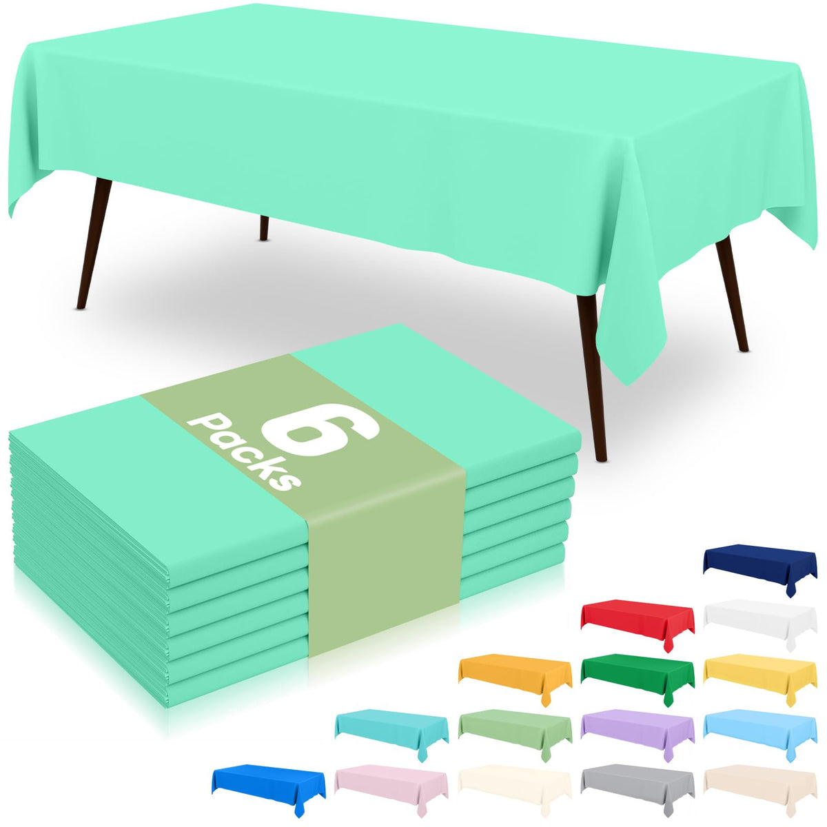 6 Packs Disposable Plastic Table Cloth, 54 x 108 Inch Waterproof Rectangle Tablecloth, Leakproof & Sturdy Decorative Table Covers for Party, Outdoor and Back to School, Black