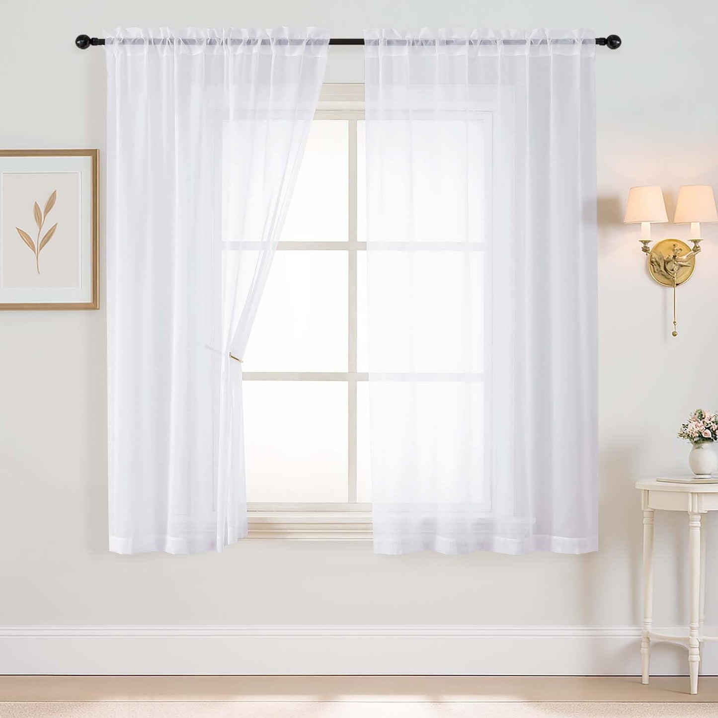 Purple Window Sheer Curtains 54 inch Length, Soft Airy Light Filtering Sheer Curtain 2 Panels Set, Dual Rod Pocket Gauze Purple Drapes for Living Room Bedroom, 2x42Wx54L Inches