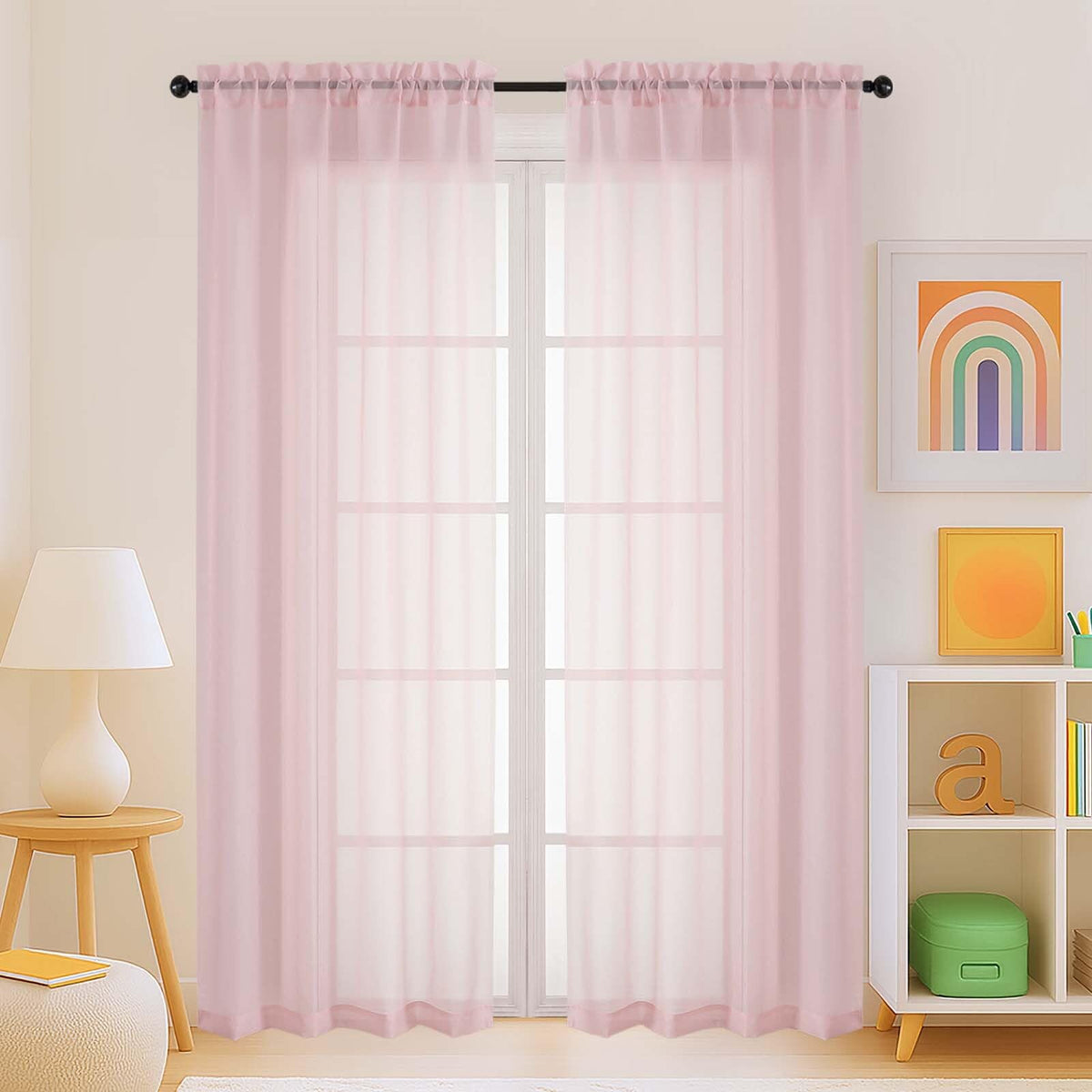 Purple Window Sheer Curtains 54 inch Length, Soft Airy Light Filtering Sheer Curtain 2 Panels Set, Dual Rod Pocket Gauze Purple Drapes for Living Room Bedroom, 2x42Wx54L Inches