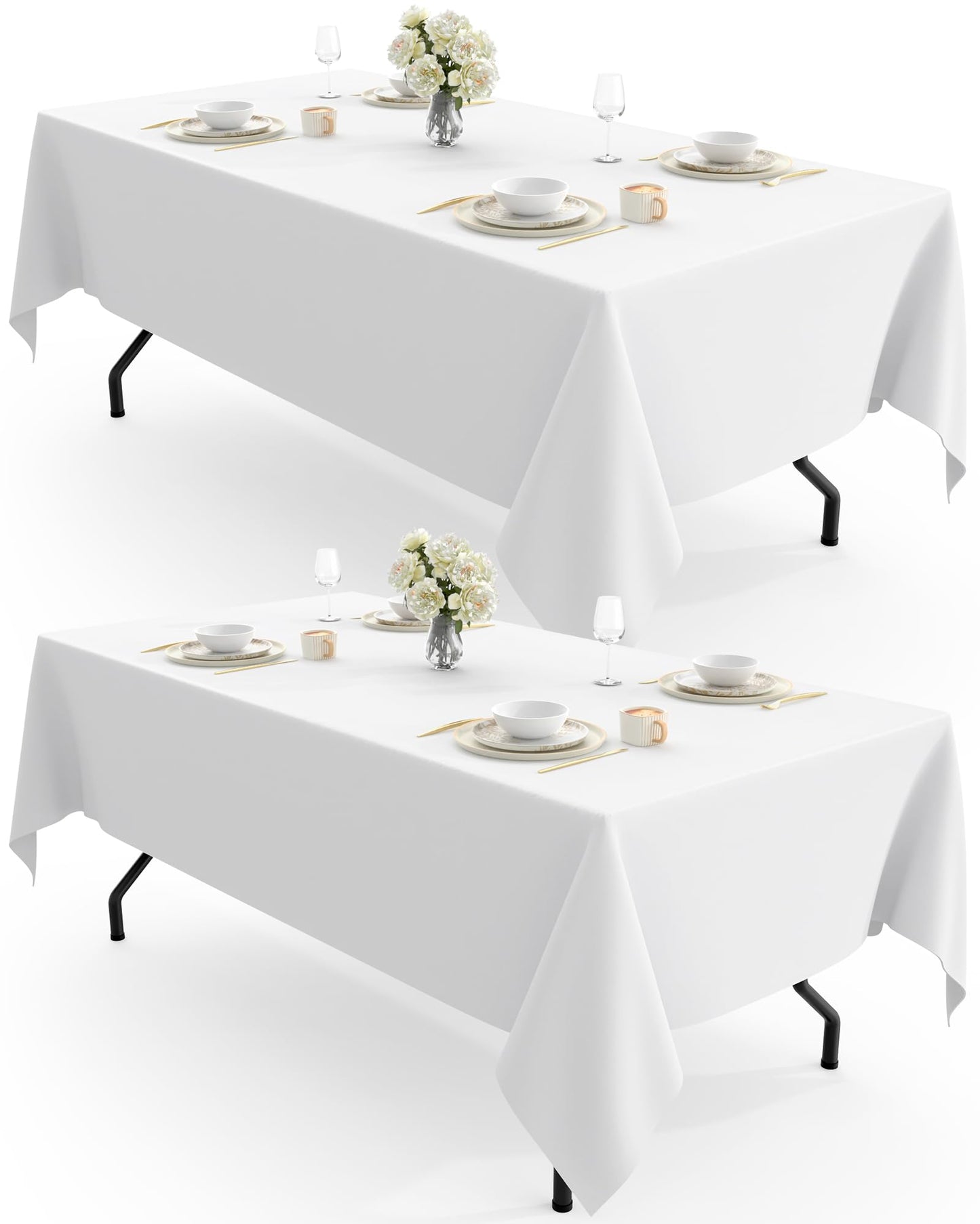 Pureegg Polyester Tablecloth 60" x 102" Reusable Washable 2 Pack White | Durable, Rectangle, for Outdoor Party, Picnic, Wedding, Banquet, Birthday