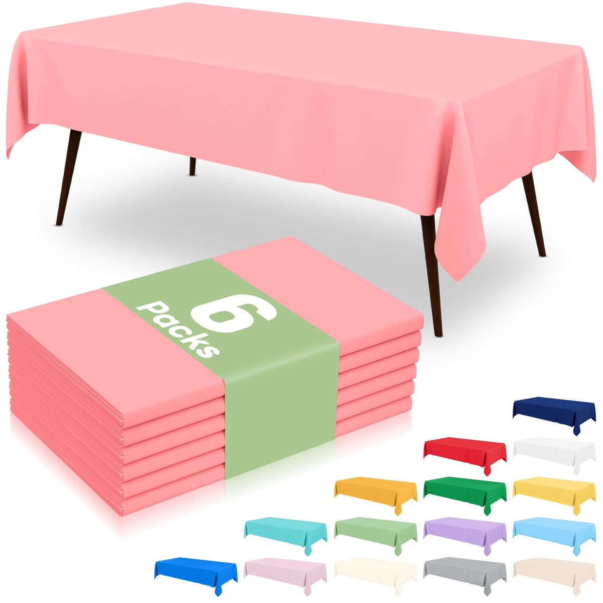 6 Packs Disposable Plastic Table Cloth, 54 x 108 Inch Waterproof Rectangle Tablecloth, Leakproof & Sturdy Decorative Table Covers for Party, Outdoor and Back to School, Black
