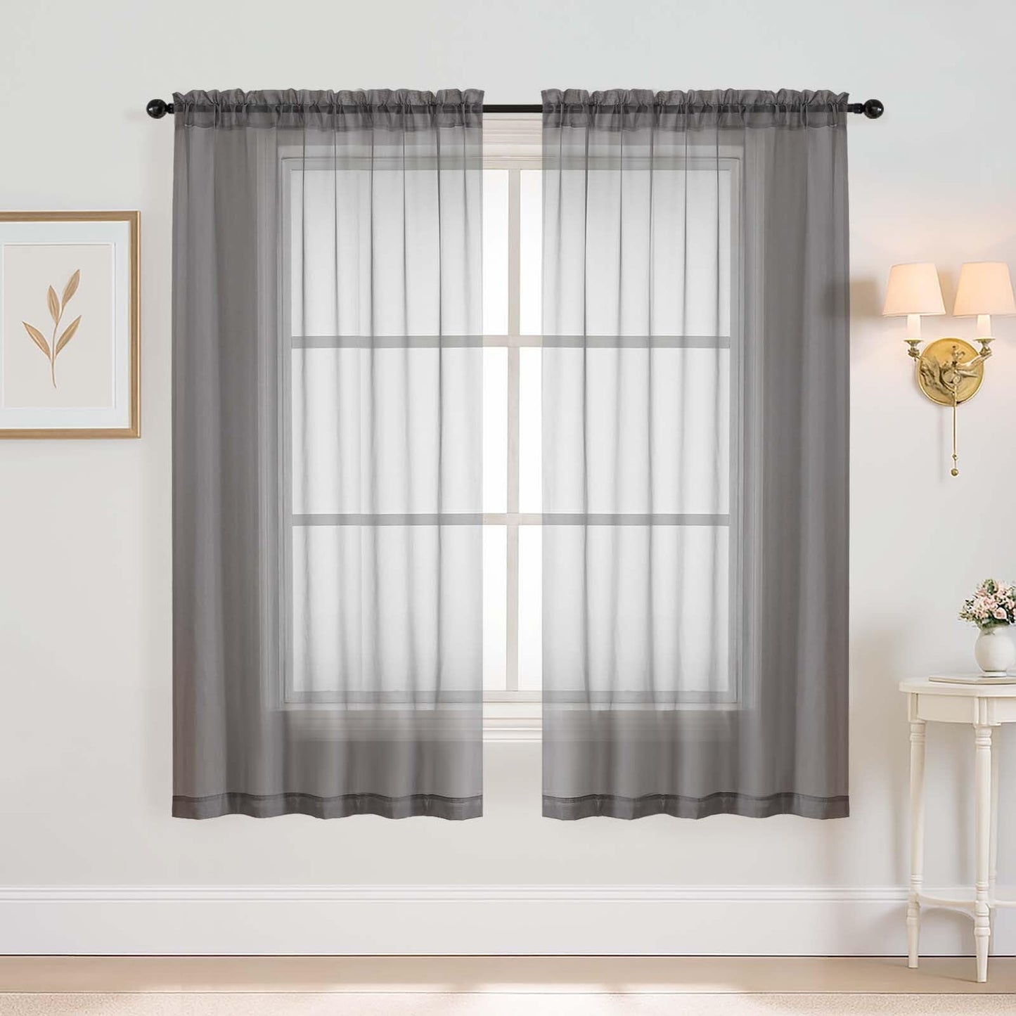 Purple Window Sheer Curtains 54 inch Length, Soft Airy Light Filtering Sheer Curtain 2 Panels Set, Dual Rod Pocket Gauze Purple Drapes for Living Room Bedroom, 2x42Wx54L Inches