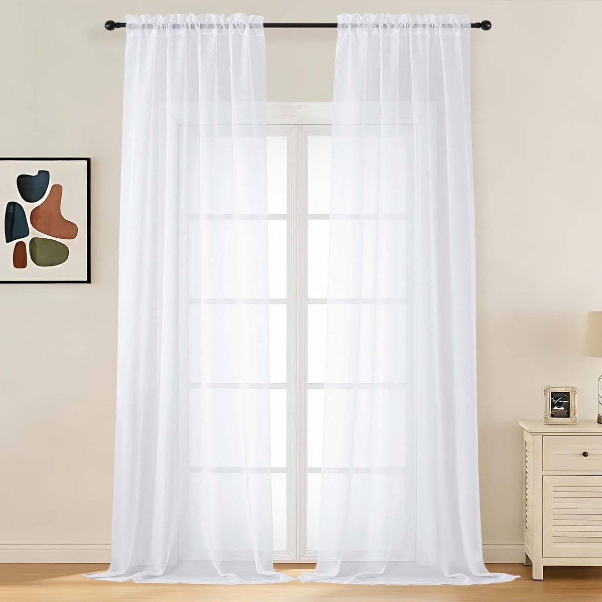 LIVEKID White Sheer Curtains 84 Inches Long 2 Panels - Light Filtering Breathable Voile Textured Sheer Curtains for Bedroom/Living Room, Rod Pocket Soft Elagant & Airy Solid Drapes, W42 x L84