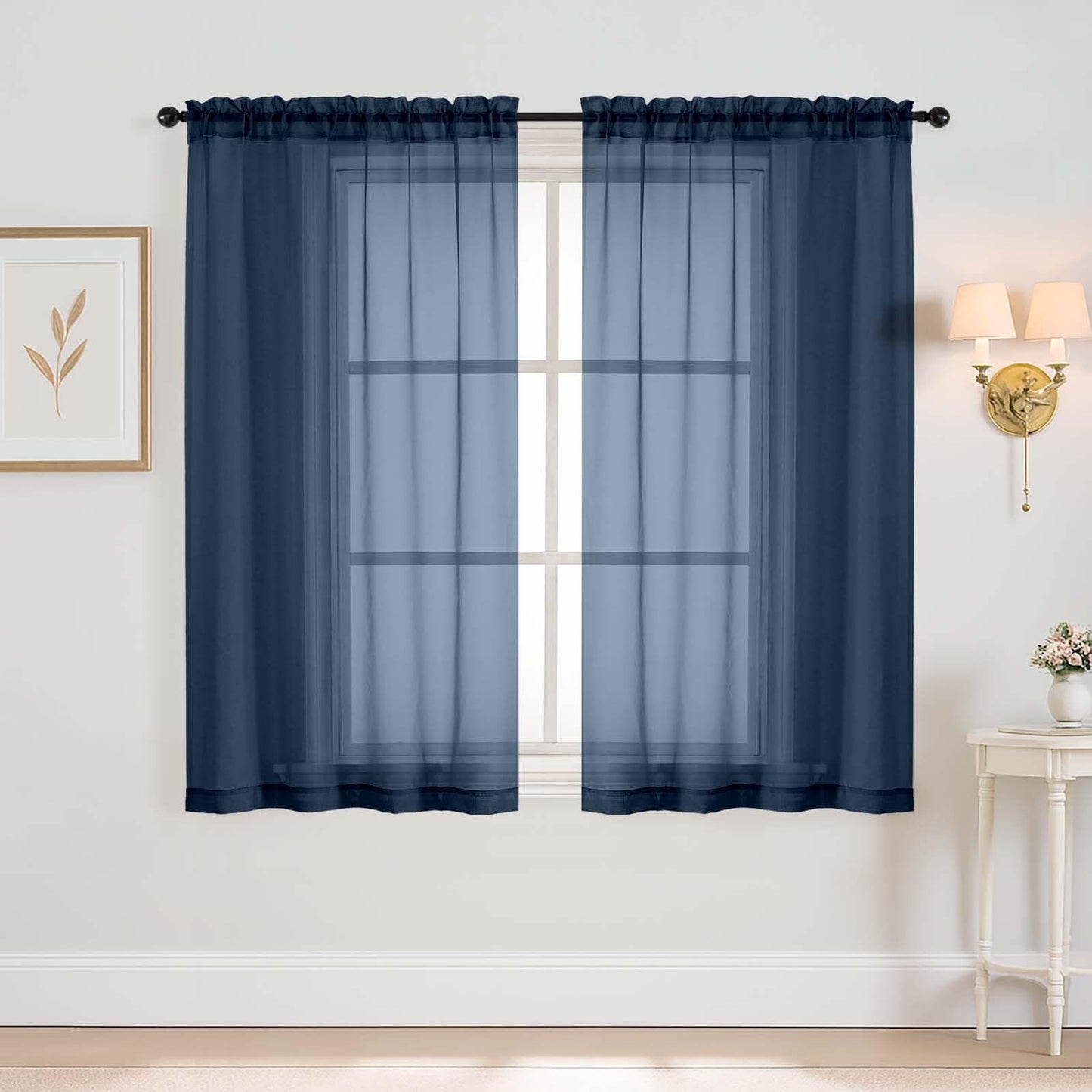 Purple Window Sheer Curtains 54 inch Length, Soft Airy Light Filtering Sheer Curtain 2 Panels Set, Dual Rod Pocket Gauze Purple Drapes for Living Room Bedroom, 2x42Wx54L Inches