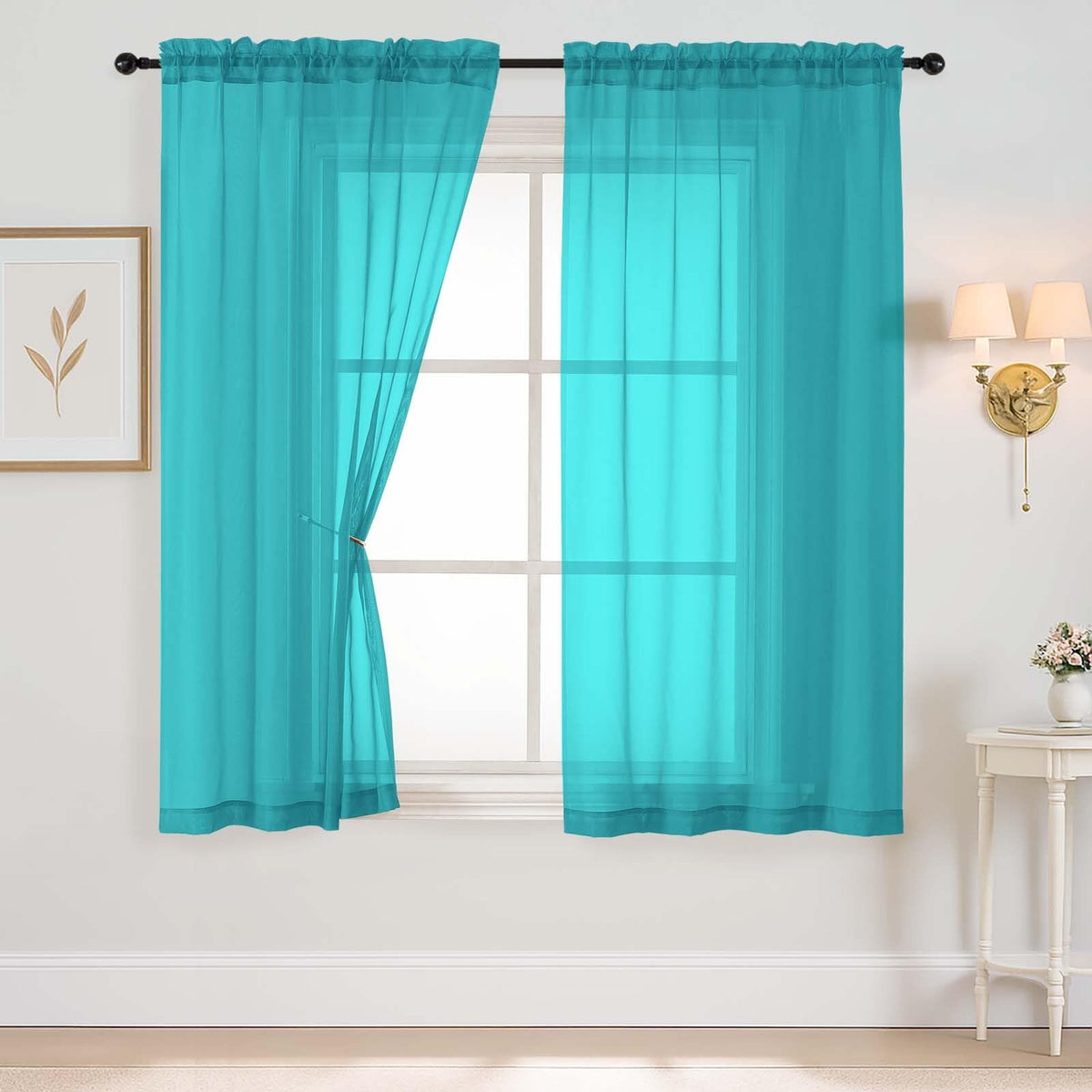 Purple Window Sheer Curtains 54 inch Length, Soft Airy Light Filtering Sheer Curtain 2 Panels Set, Dual Rod Pocket Gauze Purple Drapes for Living Room Bedroom, 2x42Wx54L Inches