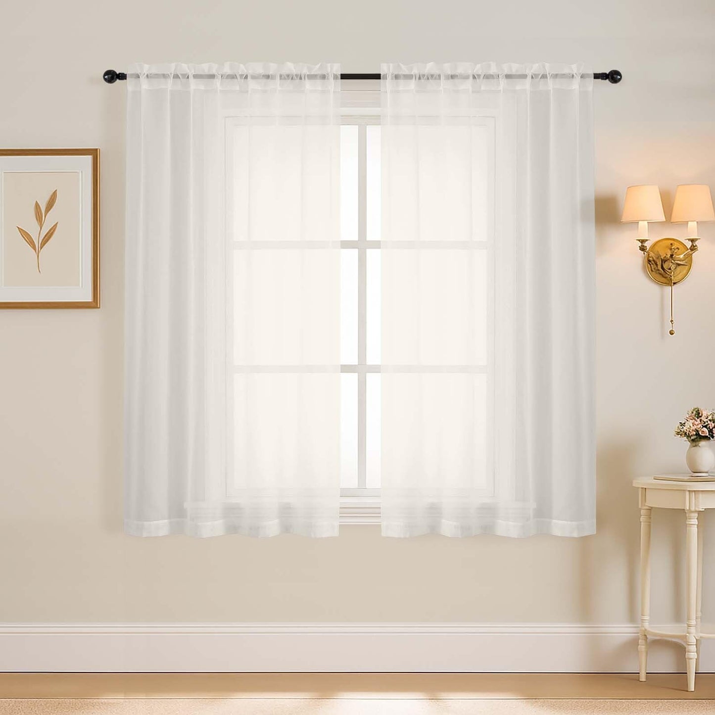 Purple Window Sheer Curtains 54 inch Length, Soft Airy Light Filtering Sheer Curtain 2 Panels Set, Dual Rod Pocket Gauze Purple Drapes for Living Room Bedroom, 2x42Wx54L Inches