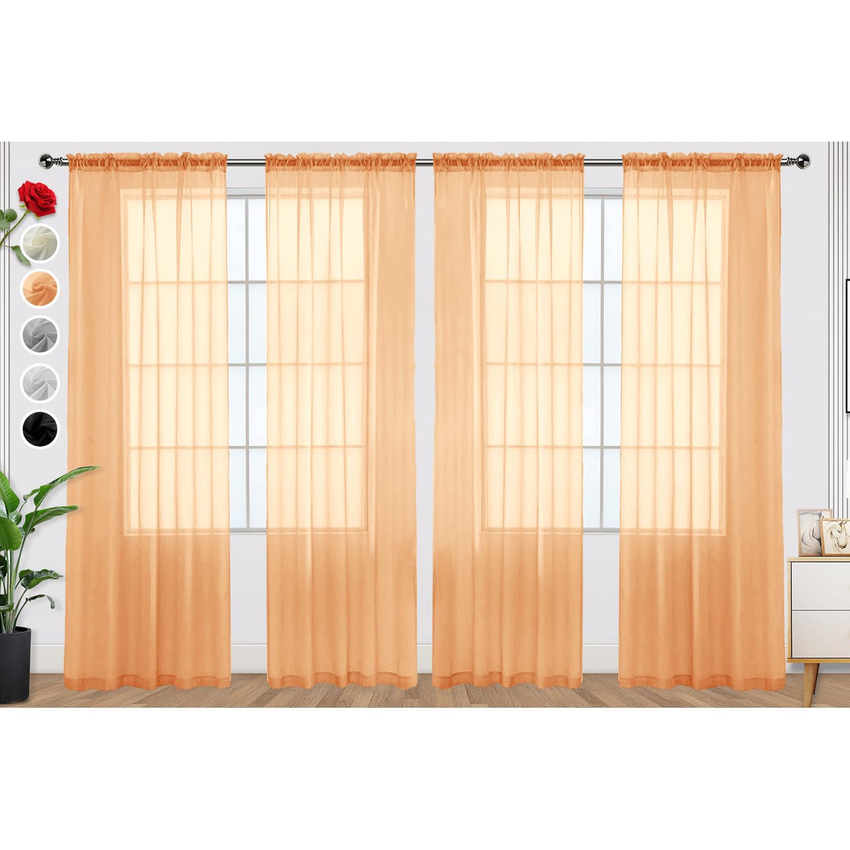 SpaceDresser Basic Rod Pocket Sheer Voile Window Curtain Panels White 1 Pair 2 Panels 52 Width 84 Inch Long for Kitchen Bedroom Children Living Room Yard(White,52 W x 84 L)