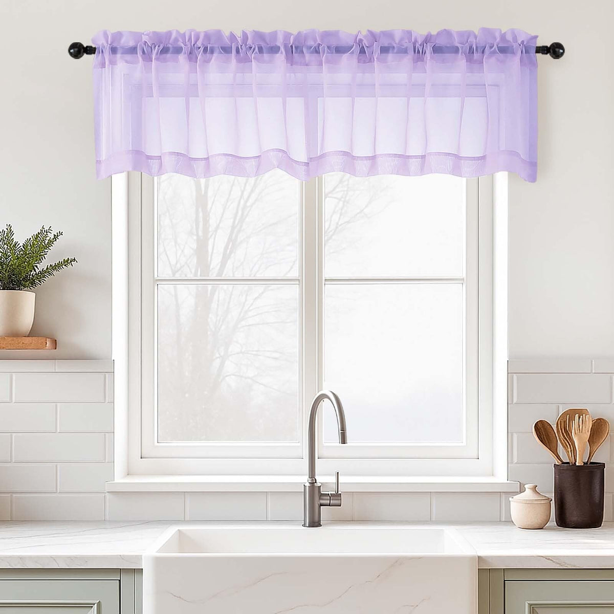 Purple Window Sheer Curtains 54 inch Length, Soft Airy Light Filtering Sheer Curtain 2 Panels Set, Dual Rod Pocket Gauze Purple Drapes for Living Room Bedroom, 2x42Wx54L Inches