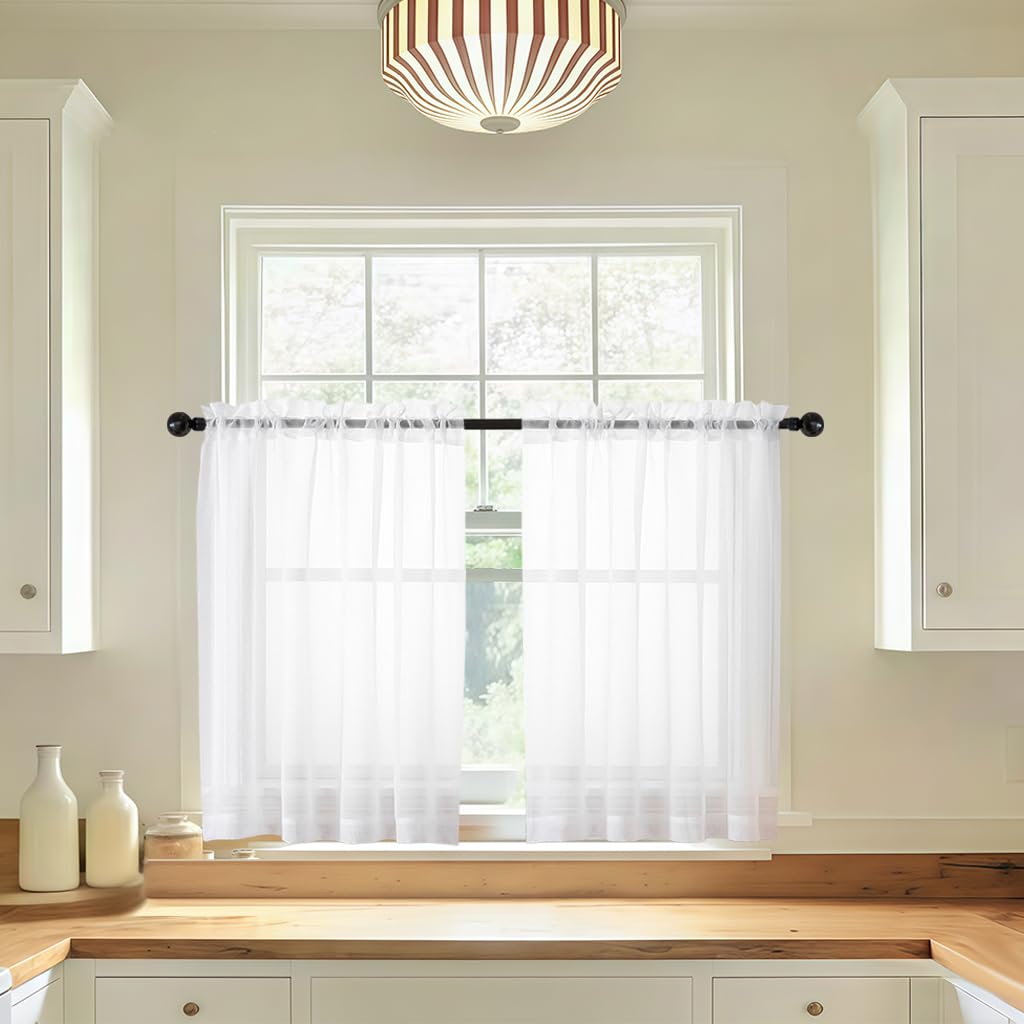 LIVEKID White Sheer Curtains 84 Inches Long 2 Panels - Light Filtering Breathable Voile Textured Sheer Curtains for Bedroom/Living Room, Rod Pocket Soft Elagant & Airy Solid Drapes, W42 x L84