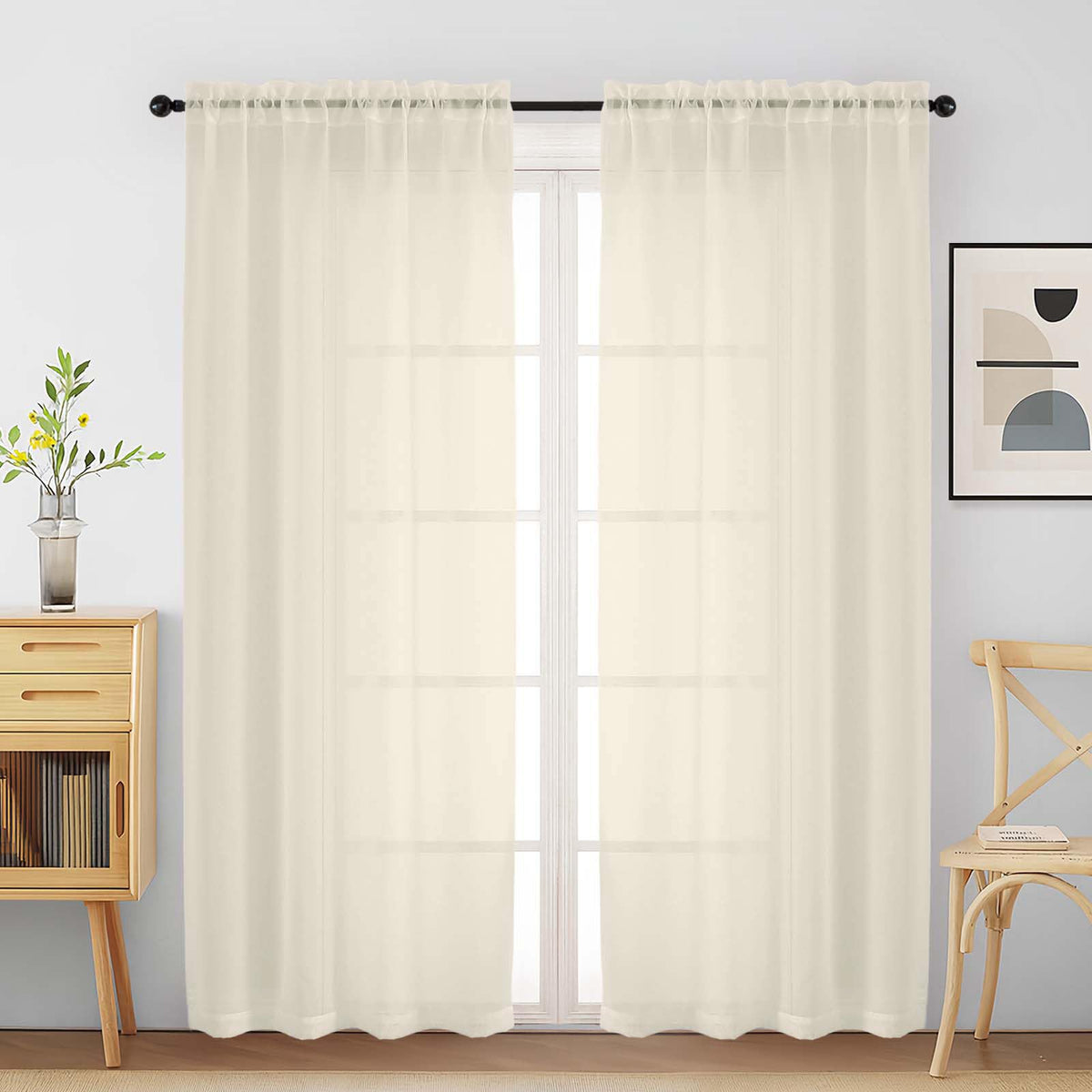 Purple Window Sheer Curtains 54 inch Length, Soft Airy Light Filtering Sheer Curtain 2 Panels Set, Dual Rod Pocket Gauze Purple Drapes for Living Room Bedroom, 2x42Wx54L Inches