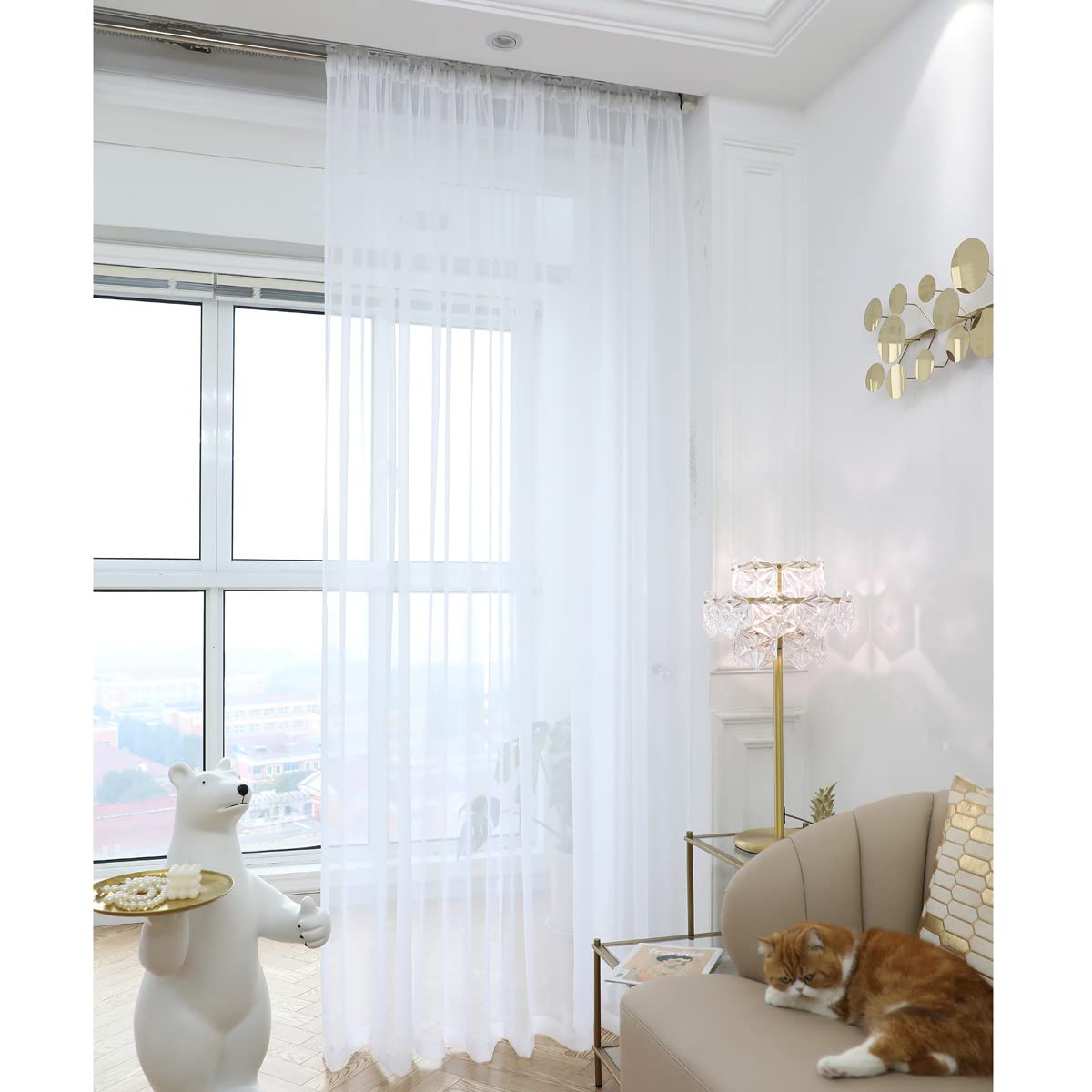 PHILEASY Window Sheer Curtains 84 Inches Long 2 Panels White Sheer Curtain Clear Transparent Basic Rod Pocket Panel 15 Colors 10 Size for Bedroom Living Room Yard Kitchen