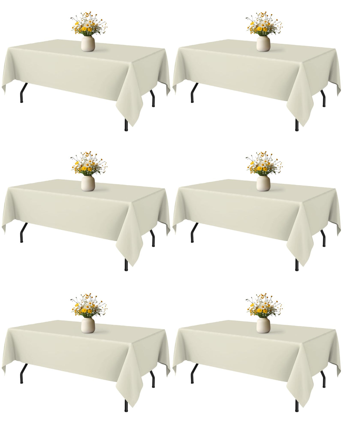 White Polyester Table Cloth, 6 Pack, 60 x 102 in | Rectangle, 5 ft Tables, Washable, Wrinkle Resistant, Weddings Parties