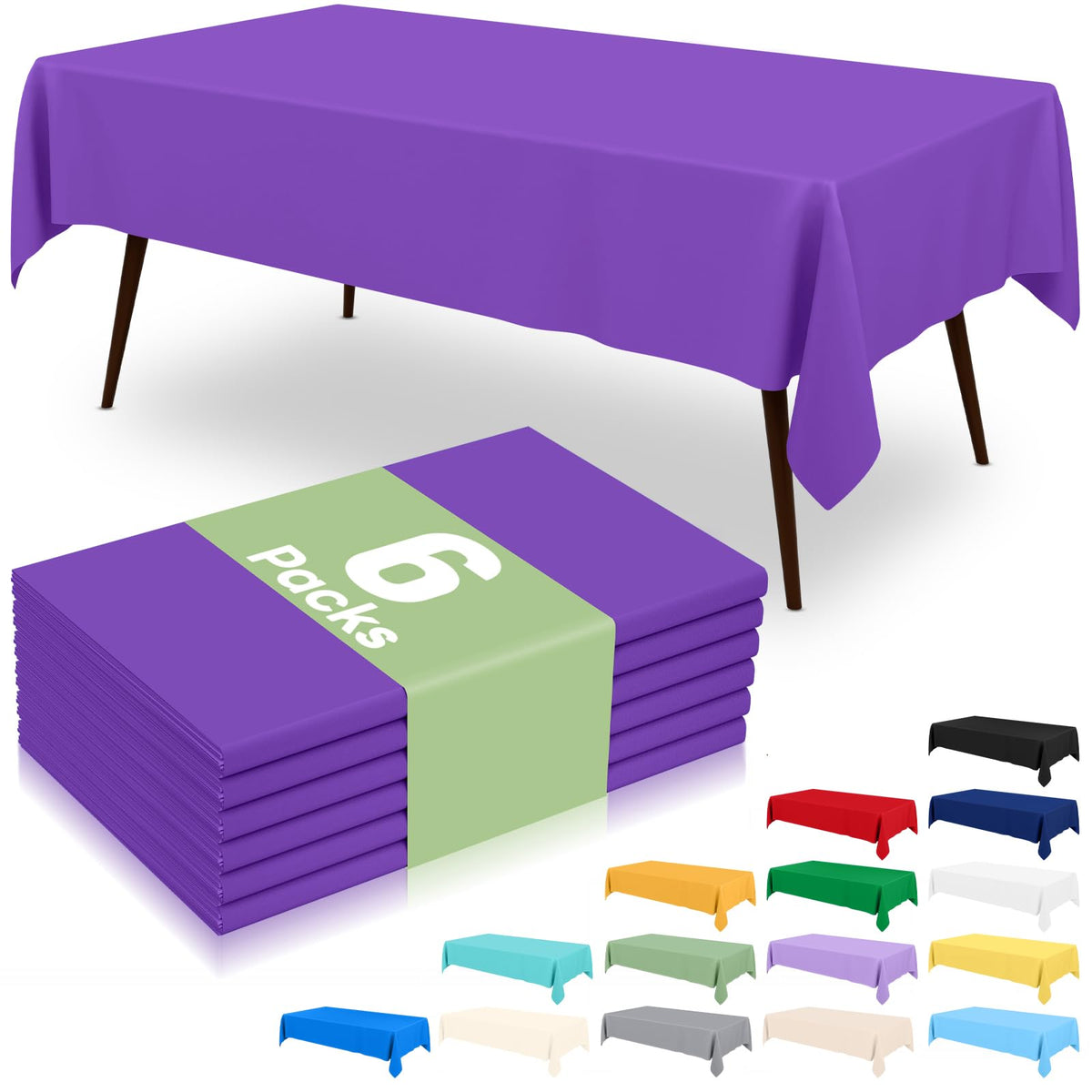 6 Packs Disposable Plastic Table Cloth, 54 x 108 Inch Waterproof Rectangle Tablecloth, Leakproof & Sturdy Decorative Table Covers for Party, Outdoor and Back to School, Black