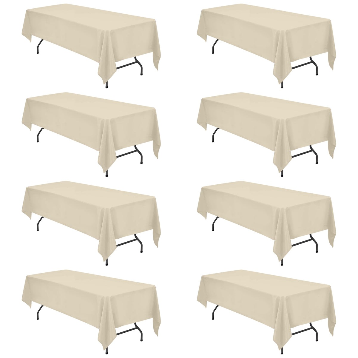 BRILLMAX 6 Pack Ivory Tablecloths 90x132 Inch for 6ft Rectangle Tables | 150 GSM Polyester Fabric, Floor Length Drop, Water, Stain & Wrinkle Resistant Cloth Cover for Wedding Reception Banquet Party