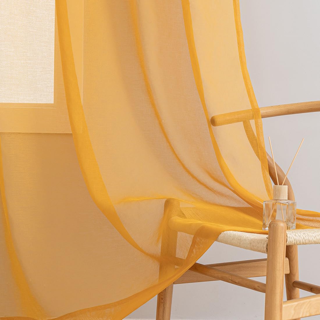 MYSTIC-HOME Sheer Curtains White 63 Inch Length, Rod Pocket Voile Drapes for Living Room, Bedroom, Window Treatments Semi Crinkle Curtain Panels for Yard, Patio, Villa, Parlor, Set of 2, 52"x 63"