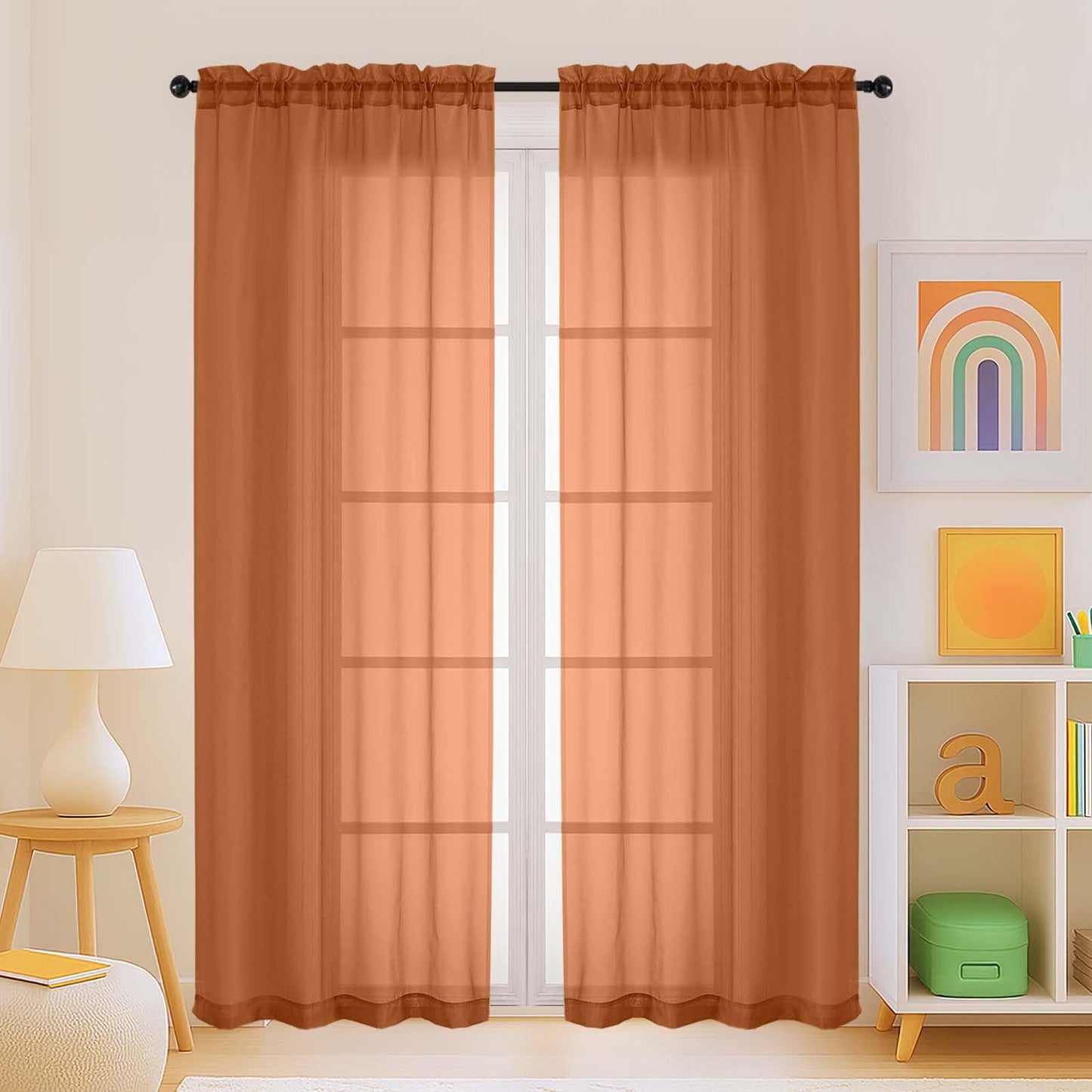 Purple Window Sheer Curtains 54 inch Length, Soft Airy Light Filtering Sheer Curtain 2 Panels Set, Dual Rod Pocket Gauze Purple Drapes for Living Room Bedroom, 2x42Wx54L Inches