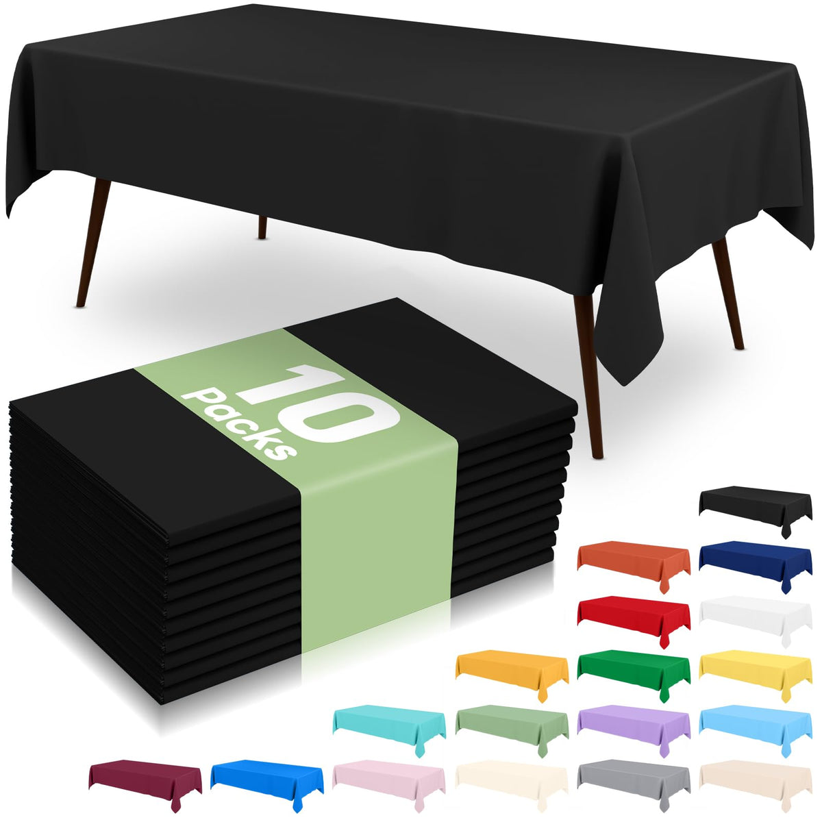 6 Packs Disposable Plastic Table Cloth, 54 x 108 Inch Waterproof Rectangle Tablecloth, Leakproof & Sturdy Decorative Table Covers for Party, Outdoor and Back to School, Black