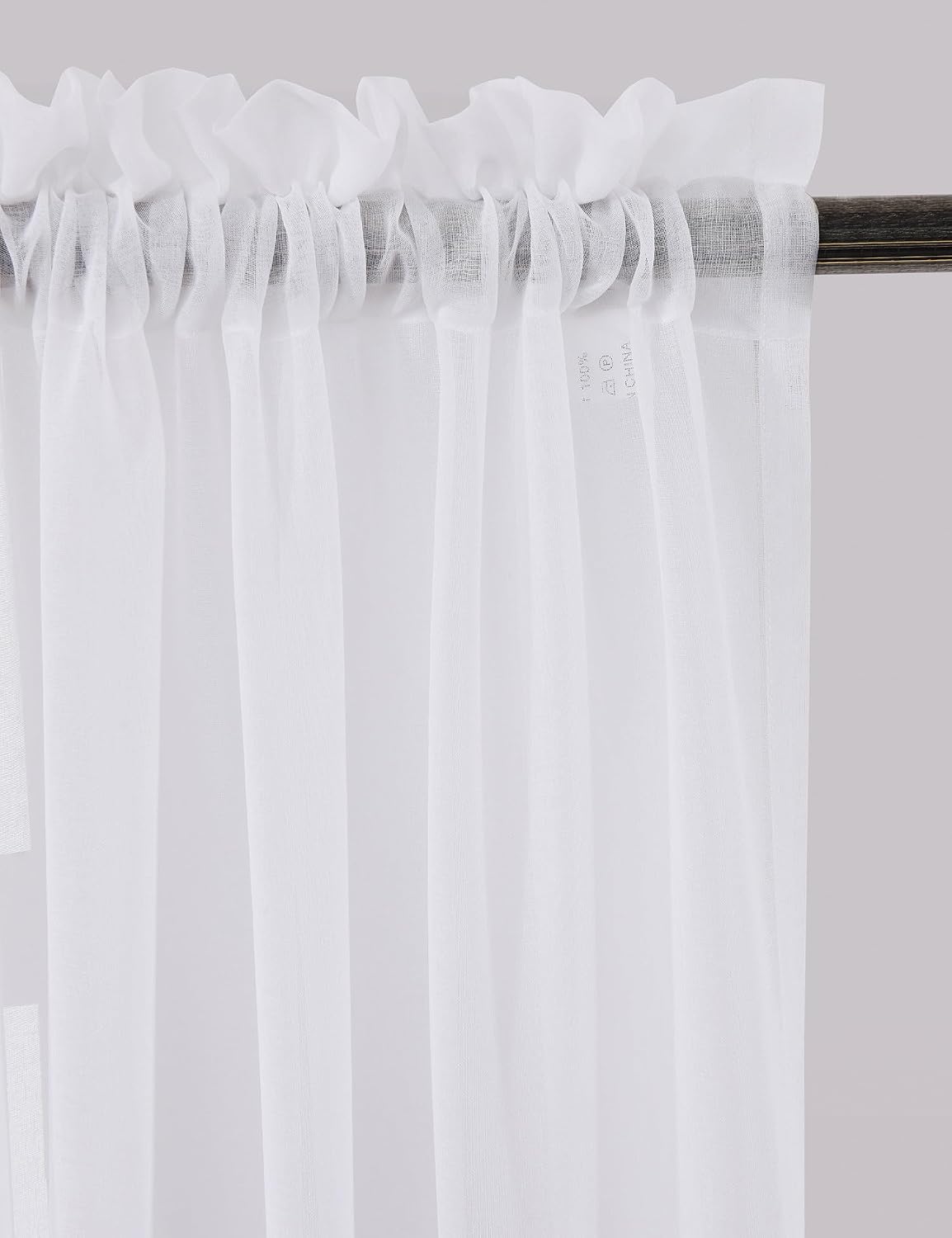 MYSTIC-HOME Sheer Curtains White 63 Inch Length, Rod Pocket Voile Drapes for Living Room, Bedroom, Window Treatments Semi Crinkle Curtain Panels for Yard, Patio, Villa, Parlor, Set of 2, 52"x 63"