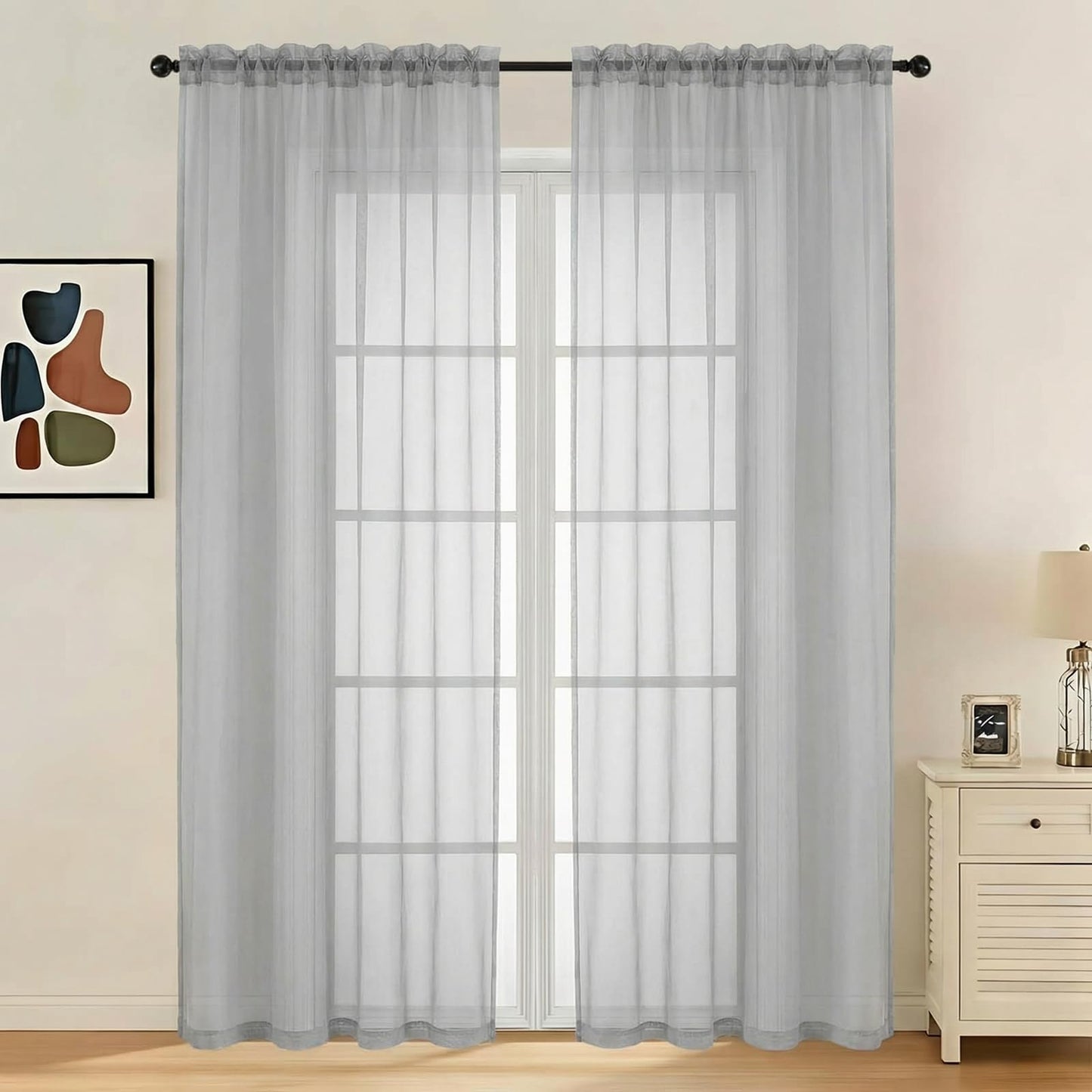 LIVEKID White Sheer Curtains 84 Inches Long 2 Panels - Light Filtering Breathable Voile Textured Sheer Curtains for Bedroom/Living Room, Rod Pocket Soft Elagant & Airy Solid Drapes, W42 x L84