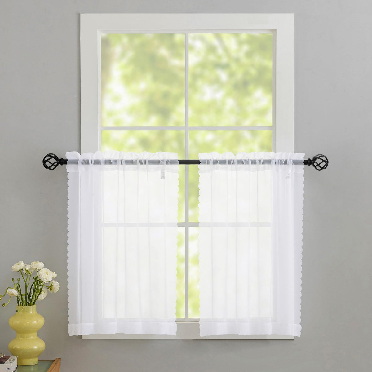 MYSTIC-HOME Sheer Curtains White 63 Inch Length, Rod Pocket Voile Drapes for Living Room, Bedroom, Window Treatments Semi Crinkle Curtain Panels for Yard, Patio, Villa, Parlor, Set of 2, 52"x 63"