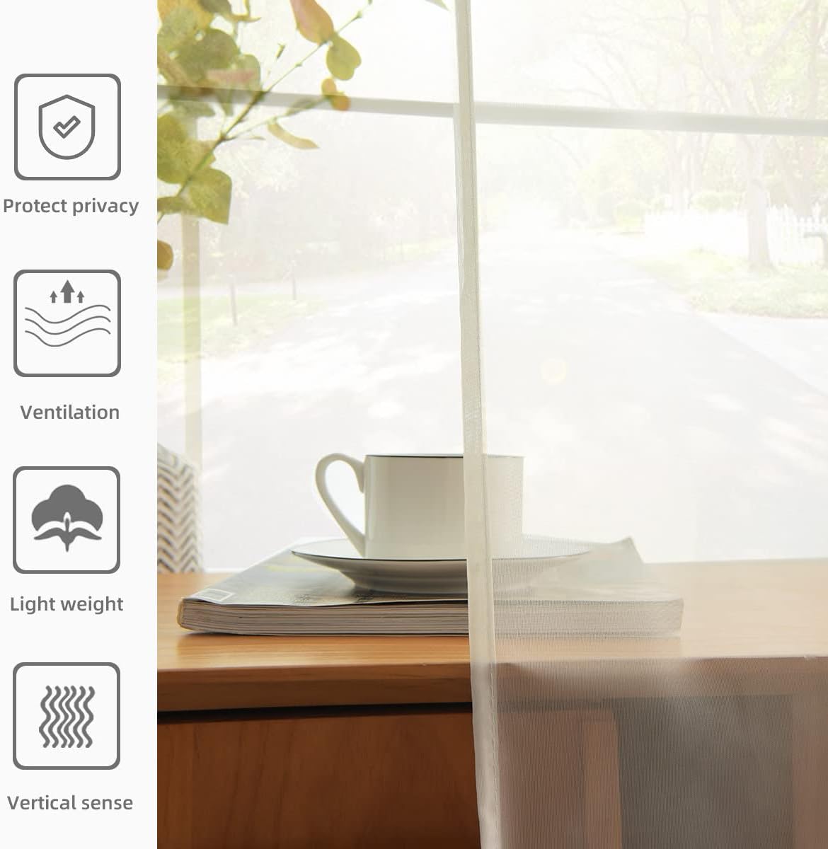 youleyar Solid Sheer Rod Pocket Curtain Voile Draperies 2 Panels White Beige Black Grey Coffee 52 Inch Width 84 Inch Long 1 Pair for Kitchen Bedroom Children Living Room Yard (Ivory,52W ｘ 84L)
