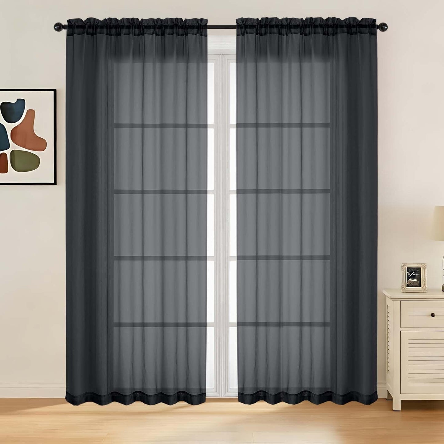 LIVEKID White Sheer Curtains 84 Inches Long 2 Panels - Light Filtering Breathable Voile Textured Sheer Curtains for Bedroom/Living Room, Rod Pocket Soft Elagant & Airy Solid Drapes, W42 x L84