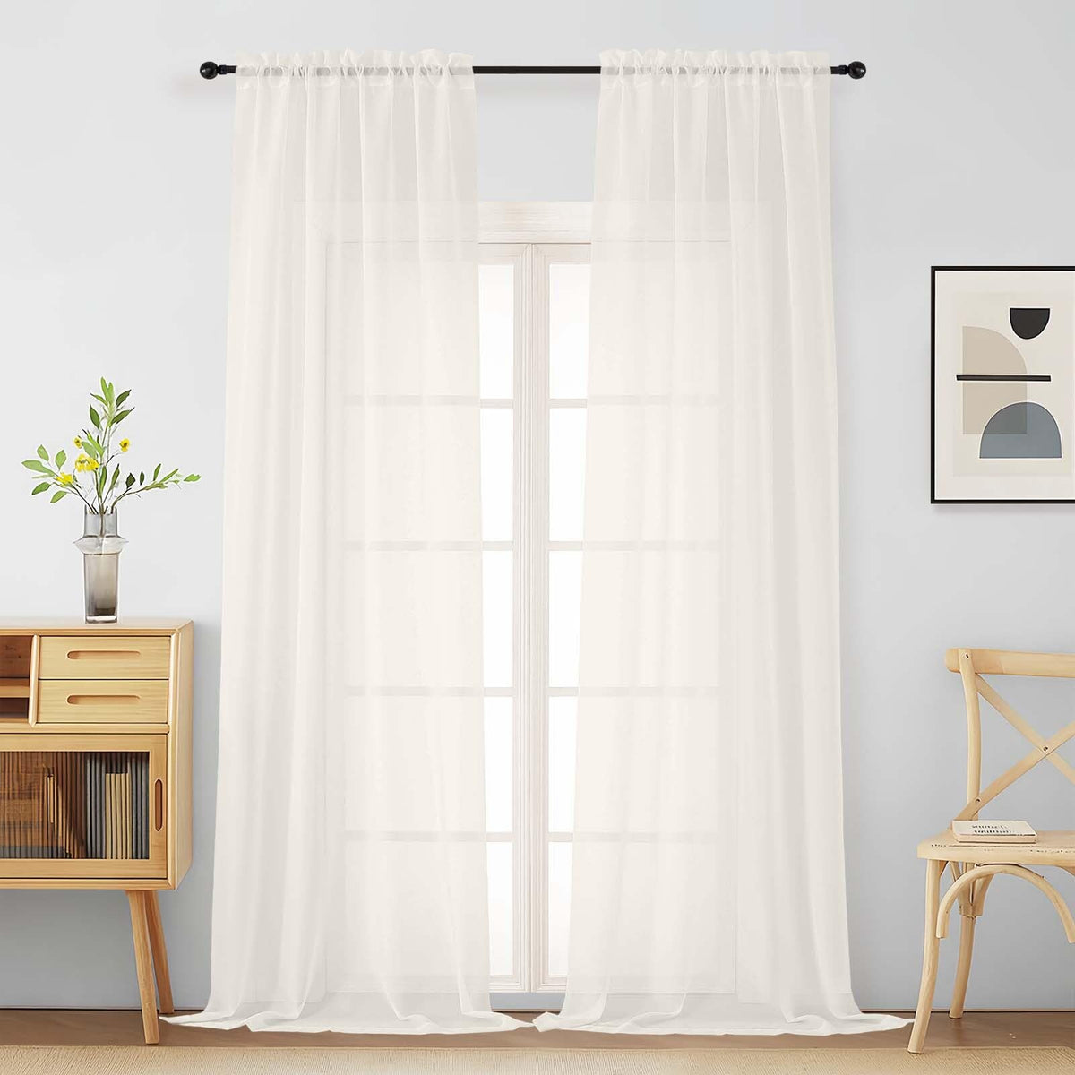 Purple Window Sheer Curtains 54 inch Length, Soft Airy Light Filtering Sheer Curtain 2 Panels Set, Dual Rod Pocket Gauze Purple Drapes for Living Room Bedroom, 2x42Wx54L Inches
