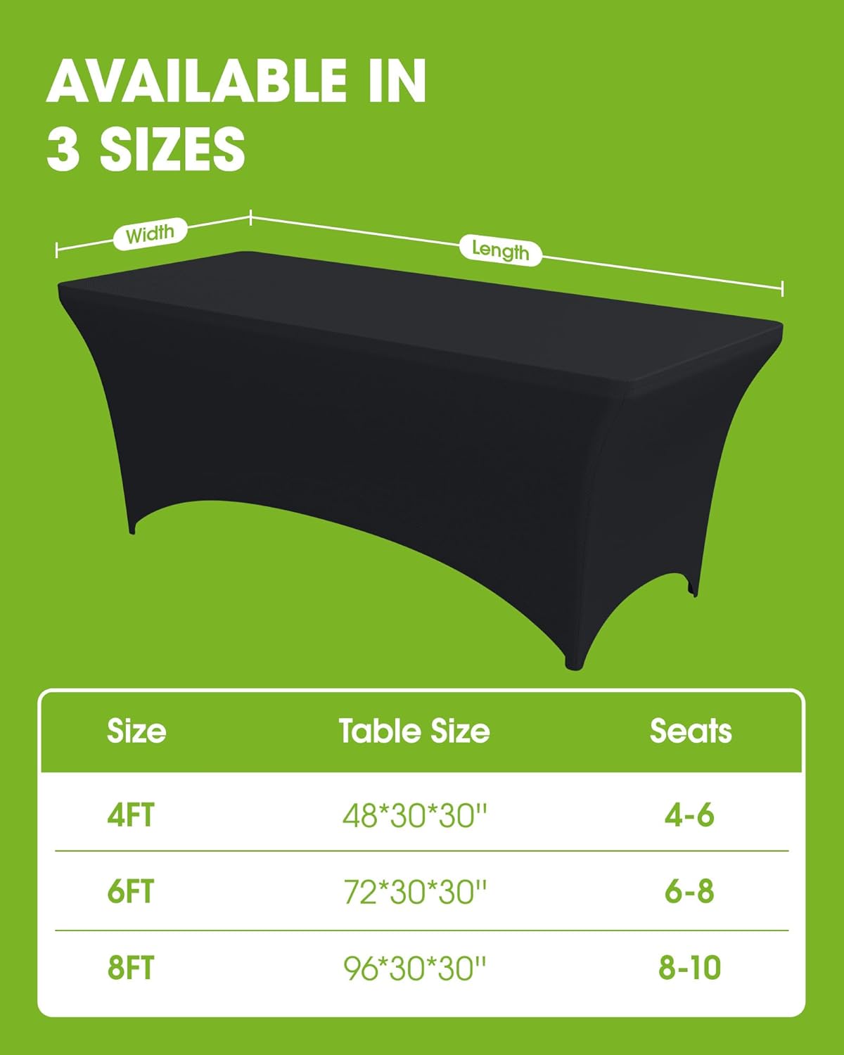 Pureegg Spandex Tablecloth 6ft 2 Pack Black | Table Cloth for Rectangle Table Wrinkle-Free and Stretch, Rectangle,Table Cover for Party, Wedding, Banquet, Birthday