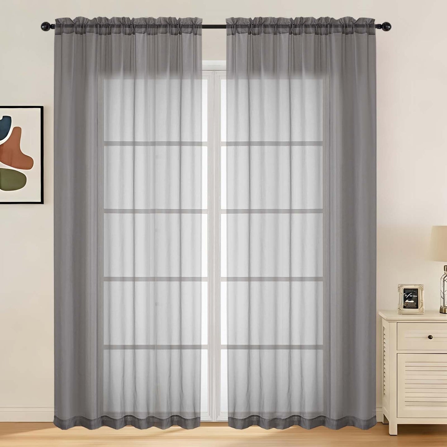 LIVEKID White Sheer Curtains 84 Inches Long 2 Panels - Light Filtering Breathable Voile Textured Sheer Curtains for Bedroom/Living Room, Rod Pocket Soft Elagant & Airy Solid Drapes, W42 x L84