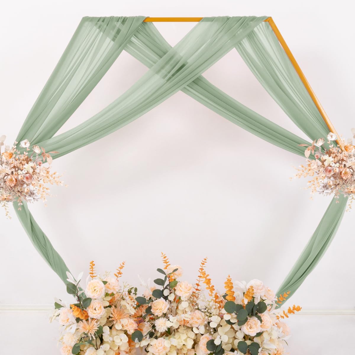 Sheer Gauze Wedding Arch Draping Fabric 29" x 20 FT 4 Panel Sage Green | Shimmery Gauze Drapes, Airy Backdrop Curtains, 6.6 Yard Outdoor Drapery Panels, Photo Background, Wedding Church Events Decor