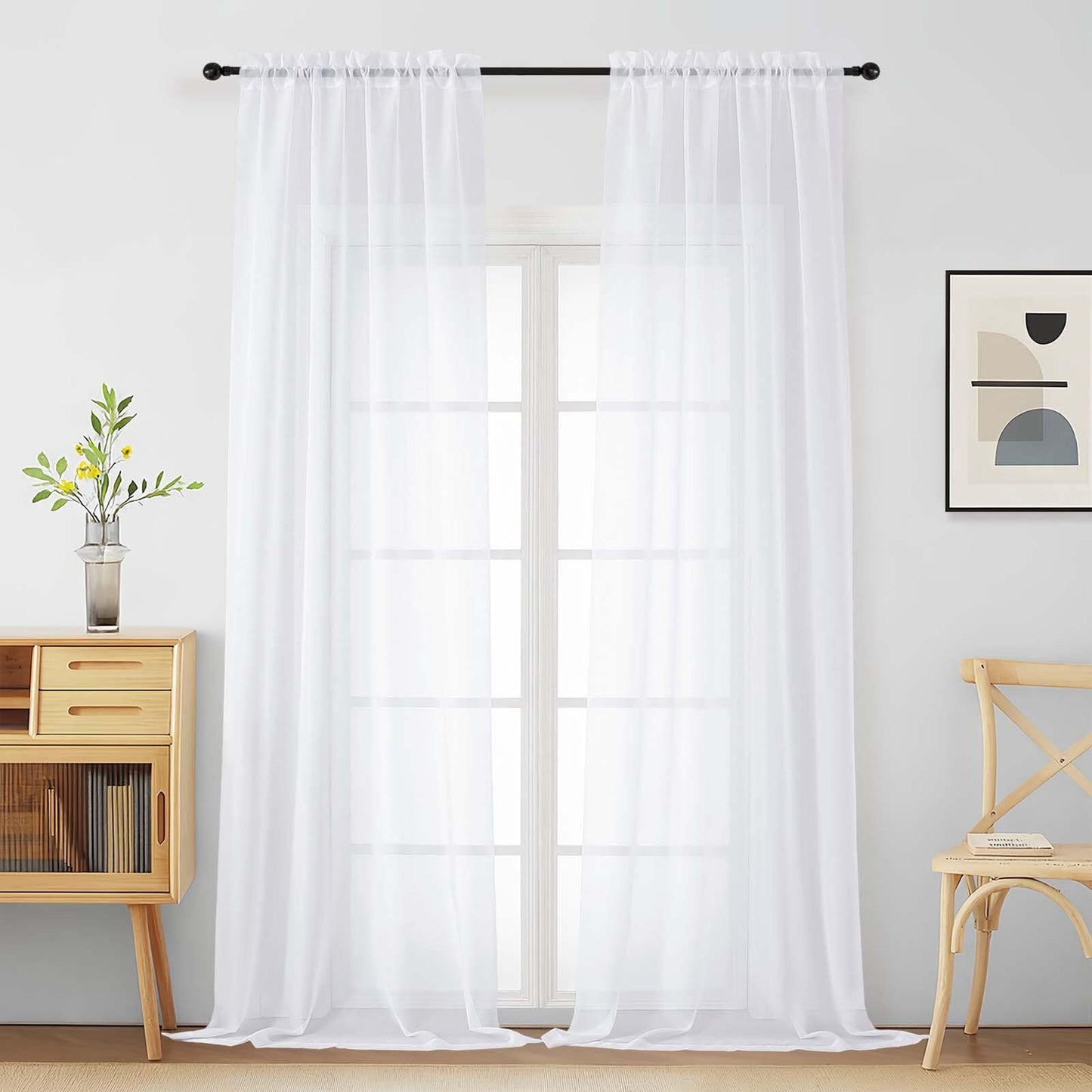 Purple Window Sheer Curtains 54 inch Length, Soft Airy Light Filtering Sheer Curtain 2 Panels Set, Dual Rod Pocket Gauze Purple Drapes for Living Room Bedroom, 2x42Wx54L Inches