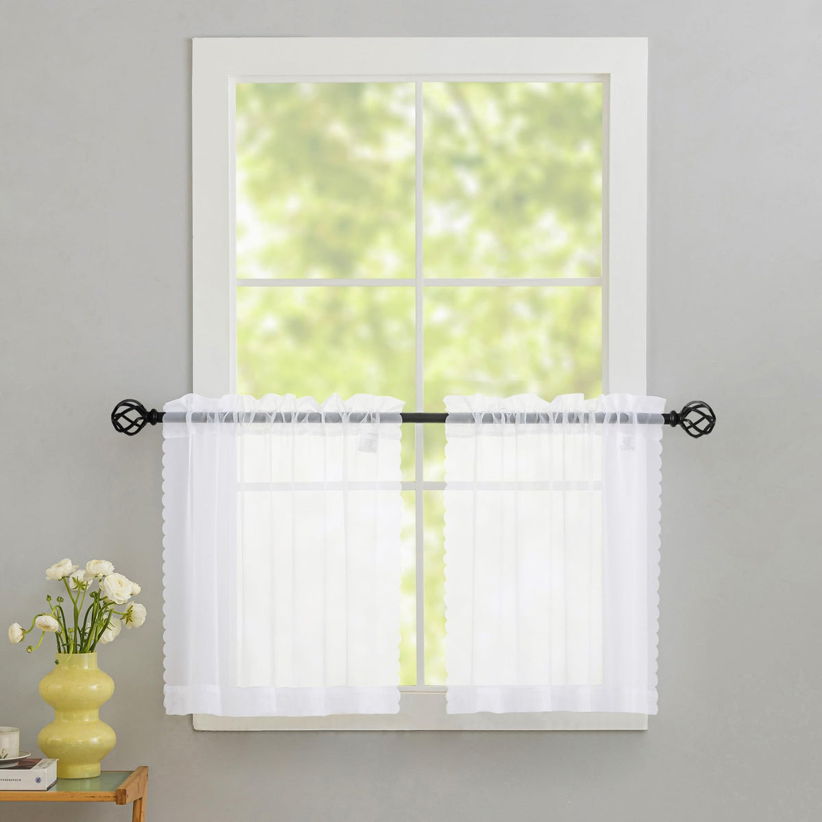 MYSTIC-HOME Sheer Curtains White 63 Inch Length, Rod Pocket Voile Drapes for Living Room, Bedroom, Window Treatments Semi Crinkle Curtain Panels for Yard, Patio, Villa, Parlor, Set of 2, 52"x 63"