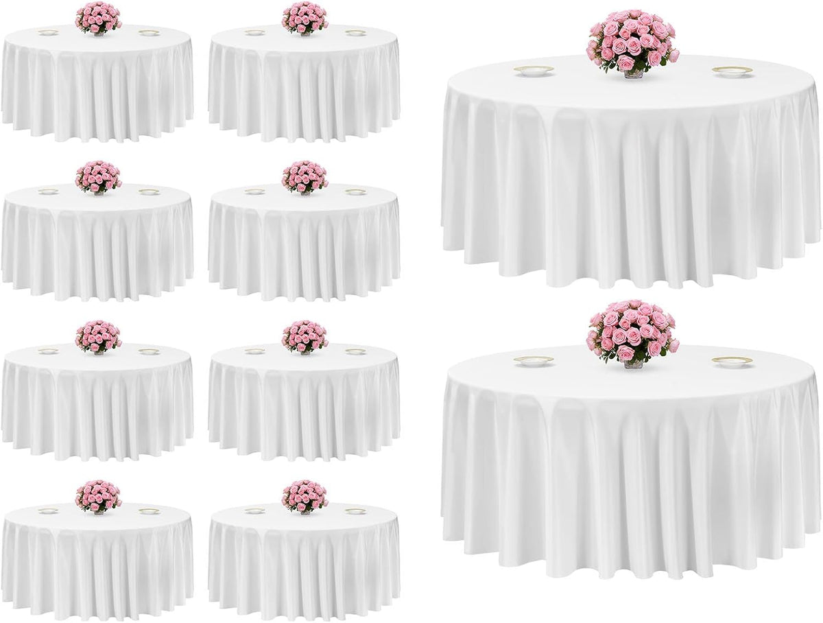 VEVOR White Round Tablecloths 10 Pack, 132 Inches in Diameter, Stain- & Wrinkle- Resistant, Machine Washable Table Clothes, Polyester Fabric Table Covers for Wedding, Party, Banquet, Formal Events