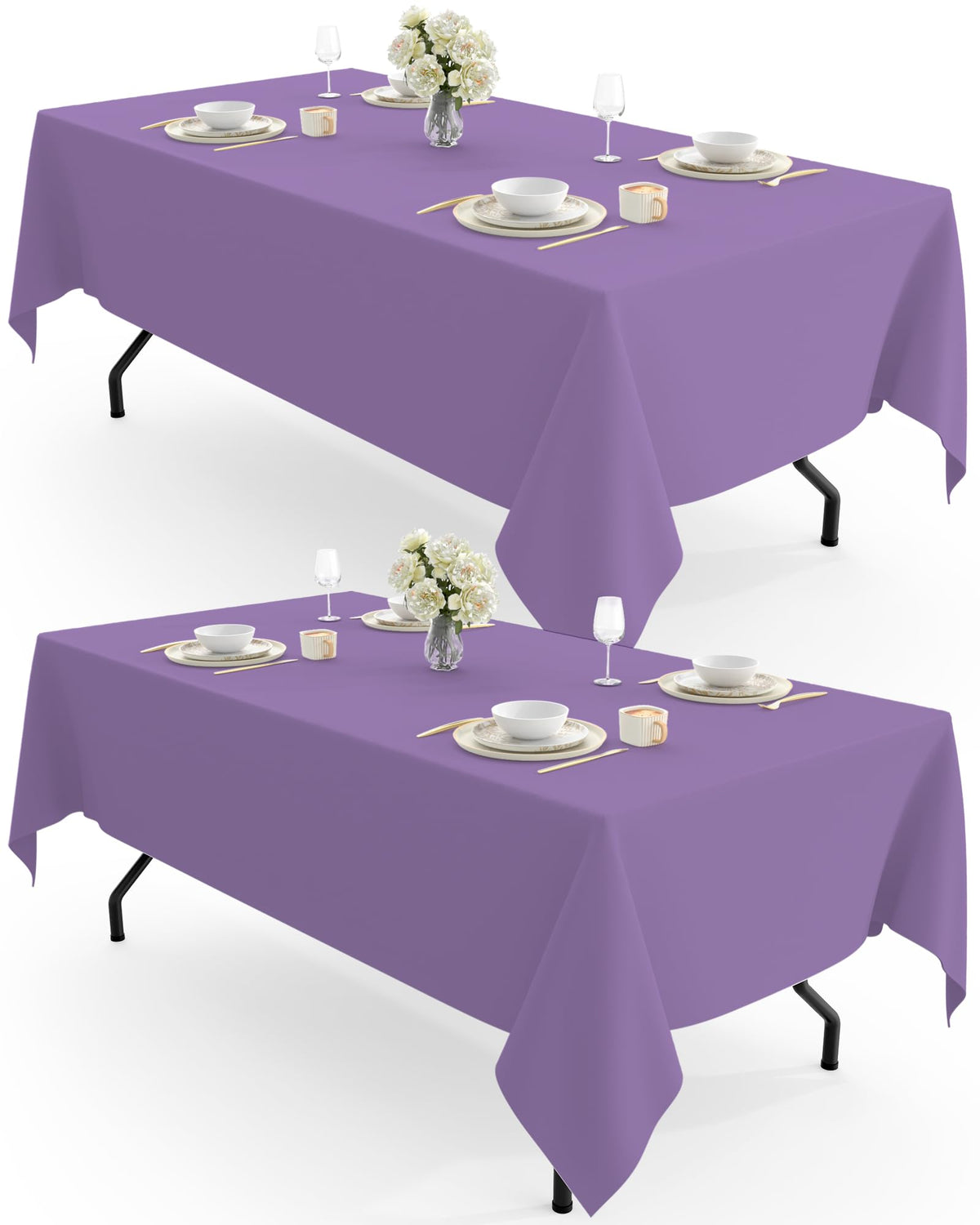 Pureegg Polyester Tablecloth 60" x 102" Reusable Washable 2 Pack White | Durable, Rectangle, for Outdoor Party, Picnic, Wedding, Banquet, Birthday