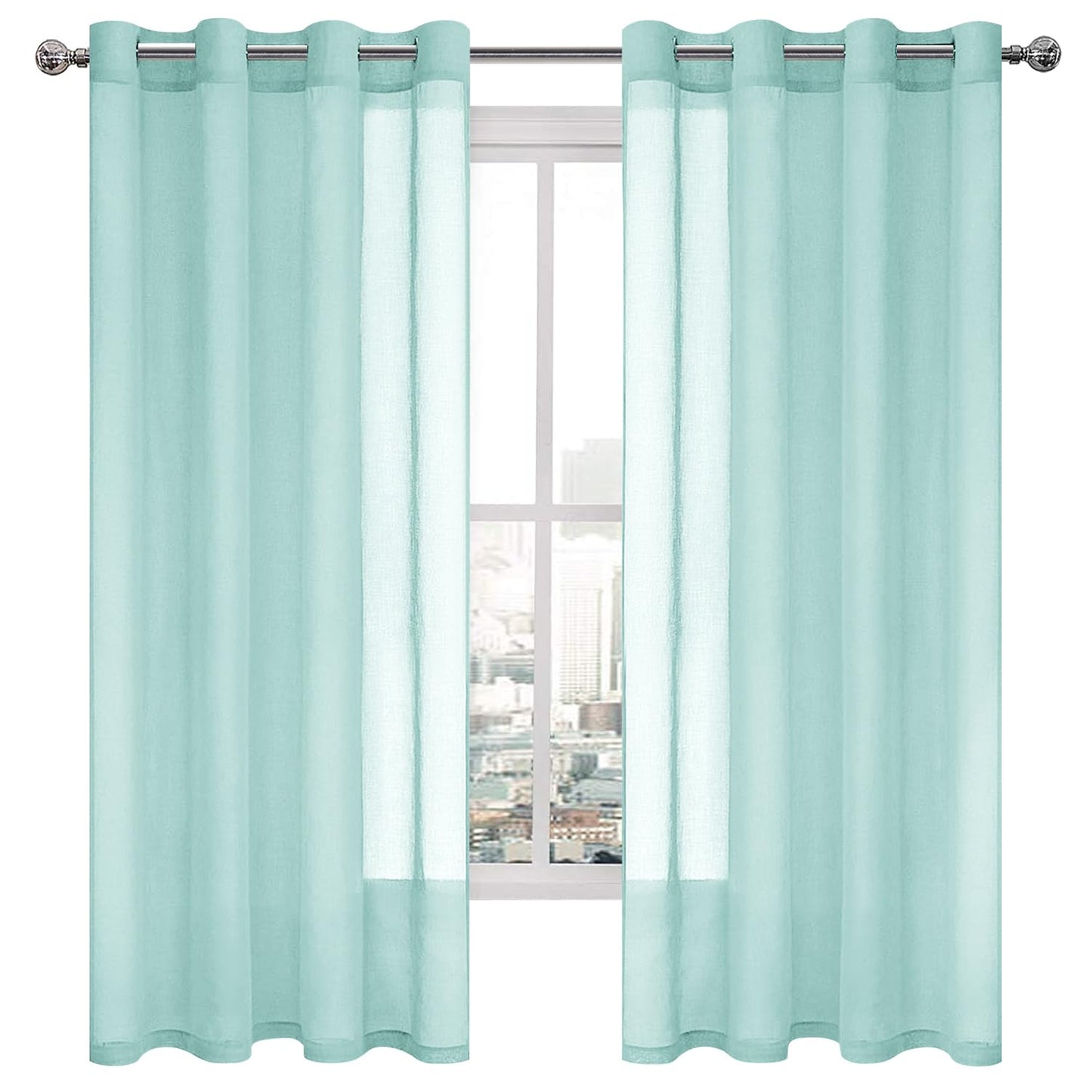DWCN White Sheer Curtains Linen Look Semi Transparent Voile Grommet White Curtains for Living Dining Room Drapes 52 x 84 Inch Long, Set of 2 Panels