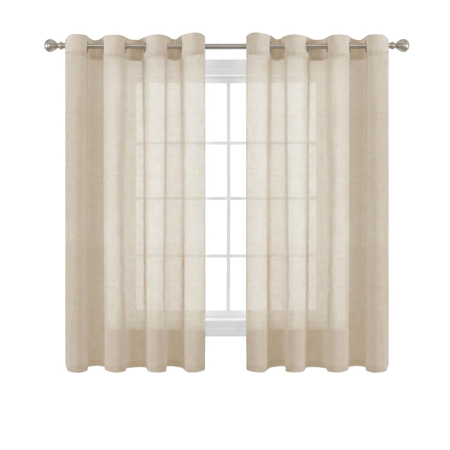 H.VERSAILTEX Natural Linen Sheer Curtains Flax Linen Blended Curtain Panels Living Room, Nickel Grommet Semitransparent Semi-Sheer Soft Privacy Drapes, Natural, 84 inches Long 2 Panels
