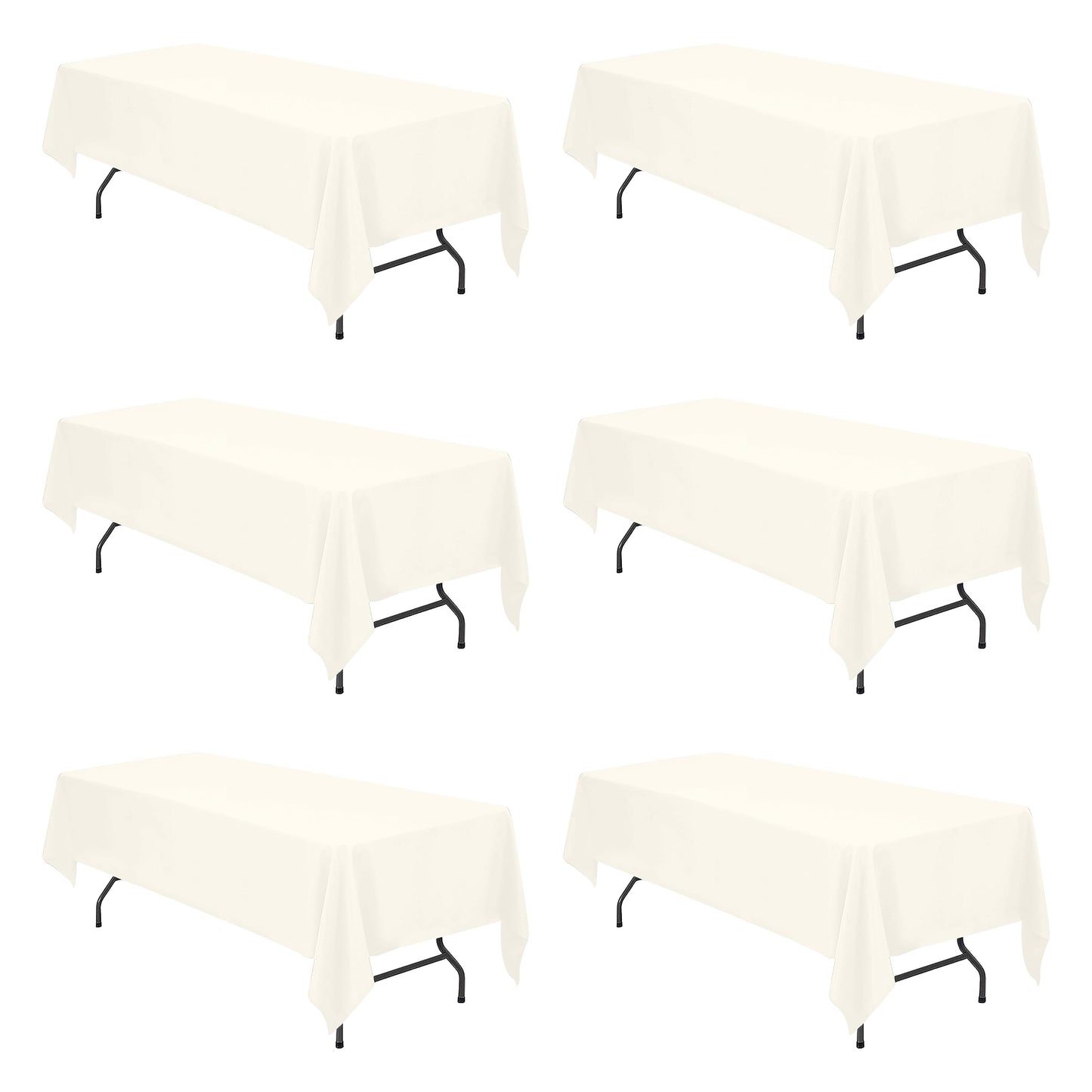 BRILLMAX 6 Pack Ivory Tablecloths 90x132 Inch for 6ft Rectangle Tables | 150 GSM Polyester Fabric, Floor Length Drop, Water, Stain & Wrinkle Resistant Cloth Cover for Wedding Reception Banquet Party