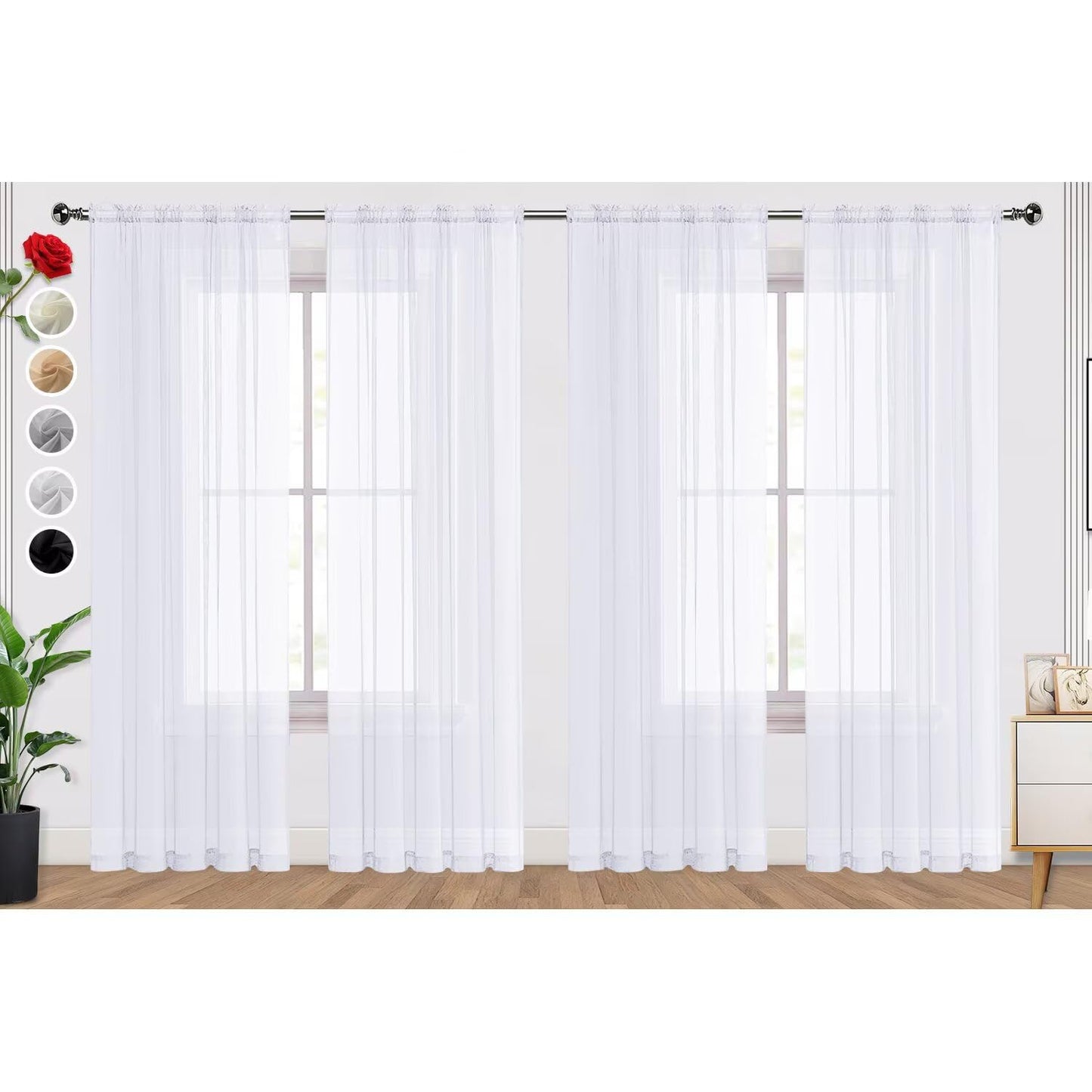SpaceDresser Basic Rod Pocket Sheer Voile Window Curtain Panels White 1 Pair 2 Panels 52 Width 84 Inch Long for Kitchen Bedroom Children Living Room Yard(White,52 W x 84 L)