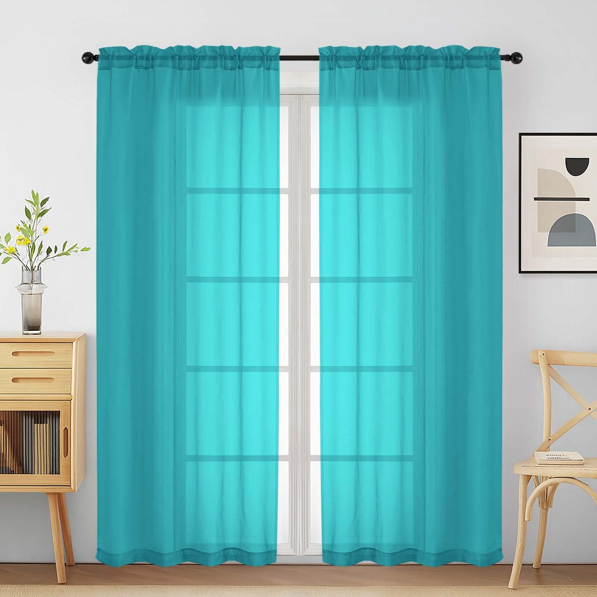 Purple Window Sheer Curtains 54 inch Length, Soft Airy Light Filtering Sheer Curtain 2 Panels Set, Dual Rod Pocket Gauze Purple Drapes for Living Room Bedroom, 2x42Wx54L Inches