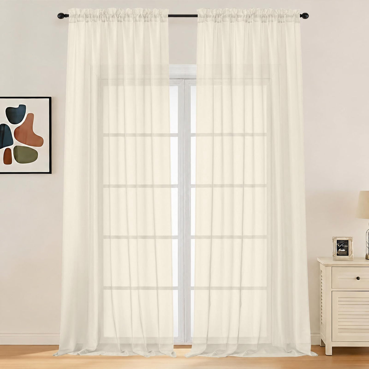 LIVEKID White Sheer Curtains 84 Inches Long 2 Panels - Light Filtering Breathable Voile Textured Sheer Curtains for Bedroom/Living Room, Rod Pocket Soft Elagant & Airy Solid Drapes, W42 x L84
