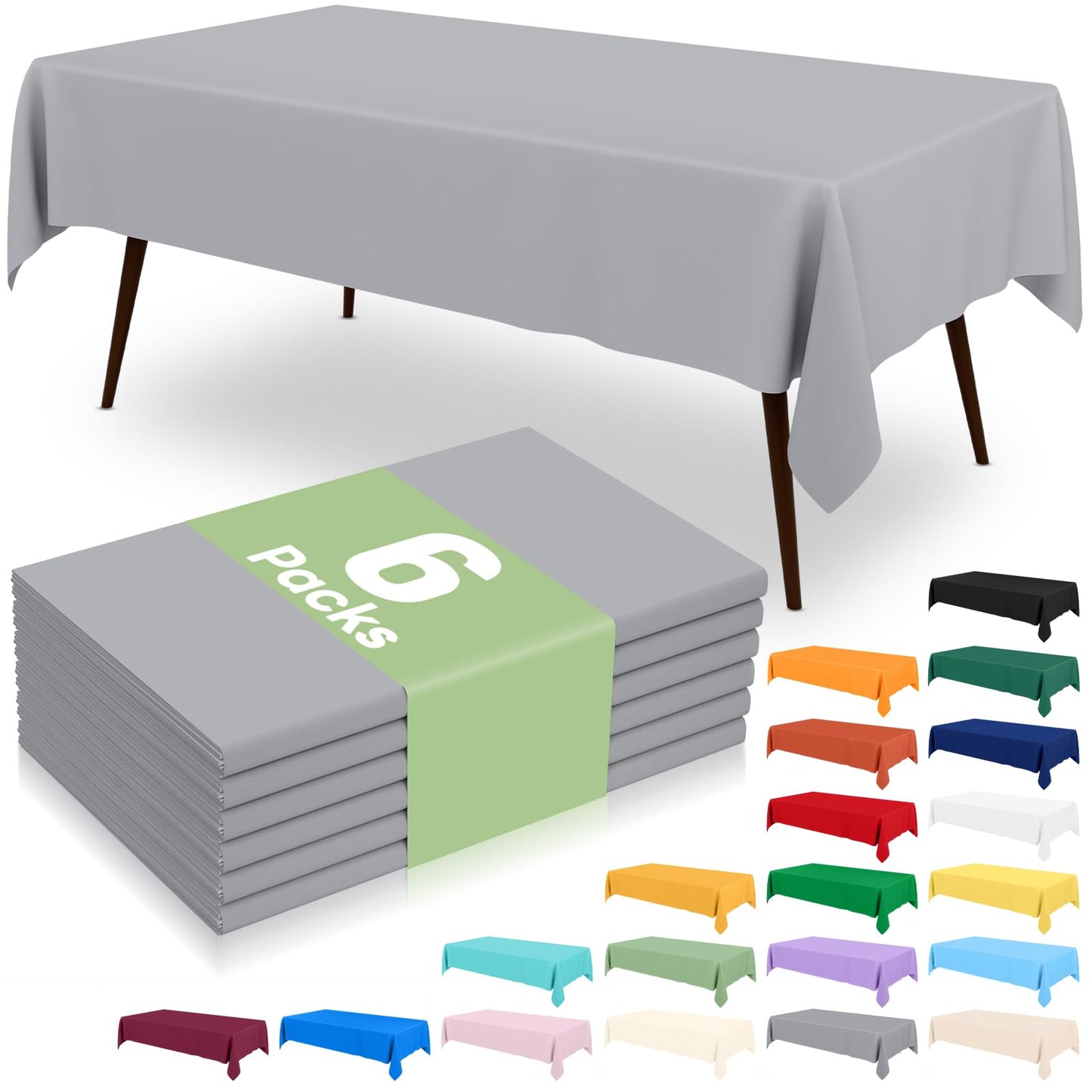 6 Packs Disposable Plastic Table Cloth, 54 x 108 Inch Waterproof Rectangle Tablecloth, Leakproof & Sturdy Decorative Table Covers for Party, Outdoor and Back to School, Black