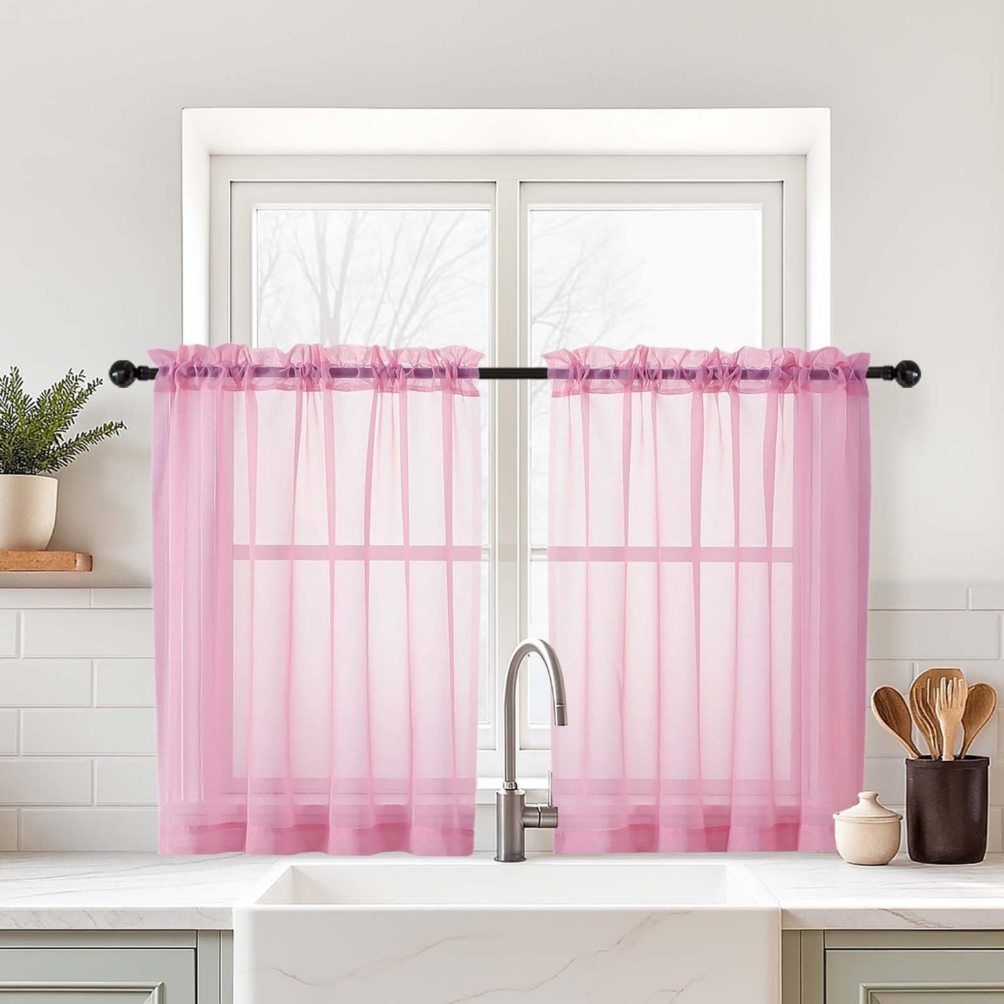 Purple Window Sheer Curtains 54 inch Length, Soft Airy Light Filtering Sheer Curtain 2 Panels Set, Dual Rod Pocket Gauze Purple Drapes for Living Room Bedroom, 2x42Wx54L Inches