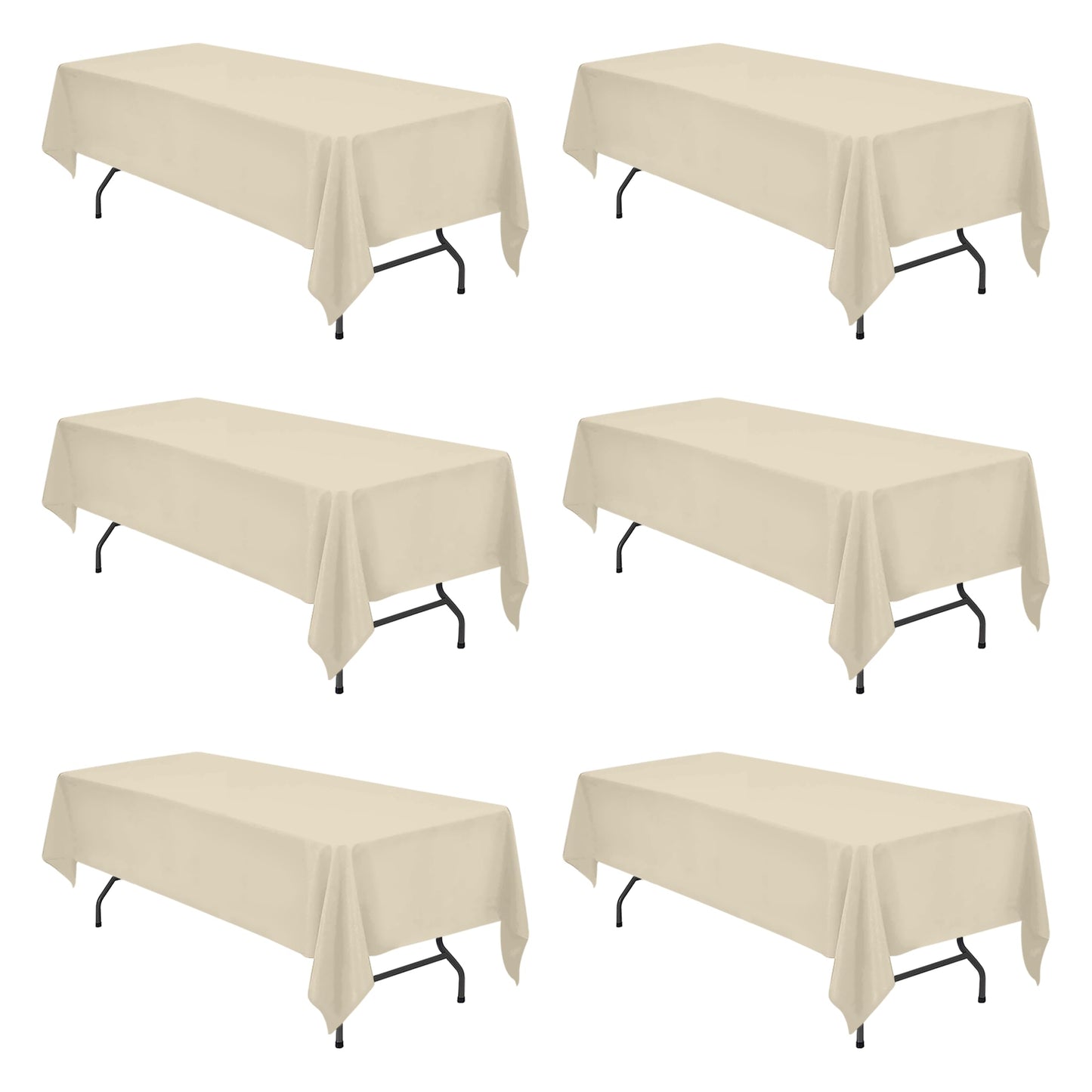 BRILLMAX 6 Pack Ivory Tablecloths 90x132 Inch for 6ft Rectangle Tables | 150 GSM Polyester Fabric, Floor Length Drop, Water, Stain & Wrinkle Resistant Cloth Cover for Wedding Reception Banquet Party