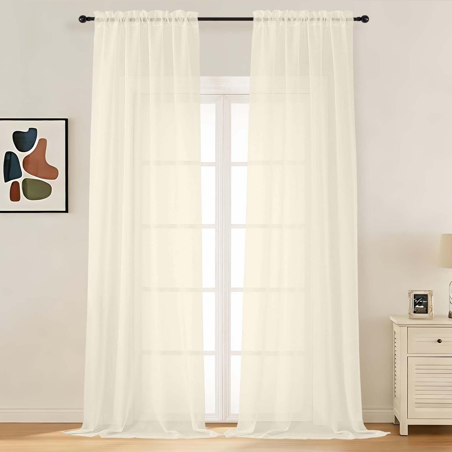 LIVEKID White Sheer Curtains 84 Inches Long 2 Panels - Light Filtering Breathable Voile Textured Sheer Curtains for Bedroom/Living Room, Rod Pocket Soft Elagant & Airy Solid Drapes, W42 x L84