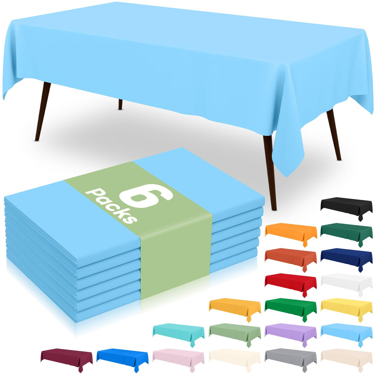 6 Packs Disposable Plastic Table Cloth, 54 x 108 Inch Waterproof Rectangle Tablecloth, Leakproof & Sturdy Decorative Table Covers for Party, Outdoor and Back to School, Black